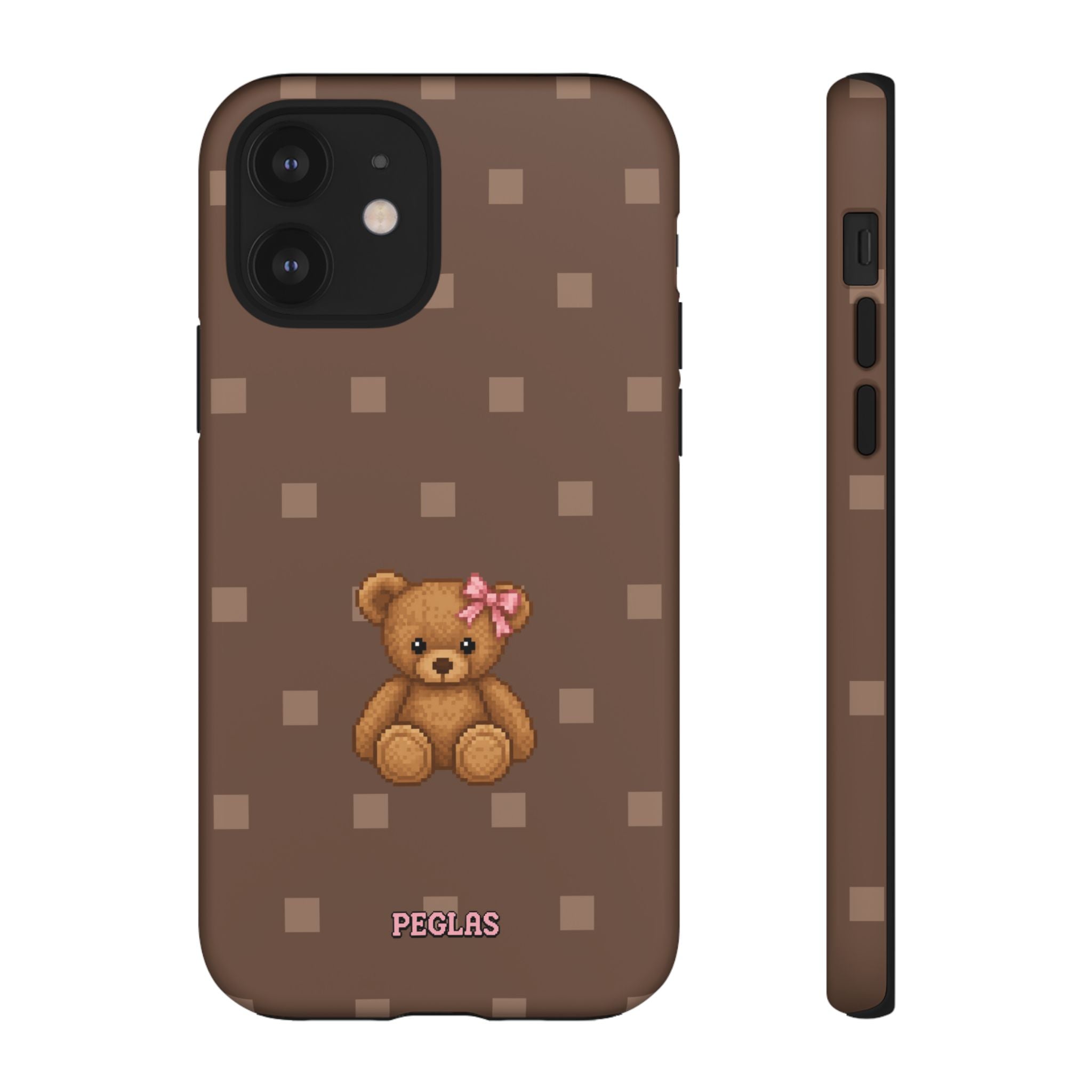 Teddy Bear Tough Phone Case — Cute Brown Polka Dot Protective Cover