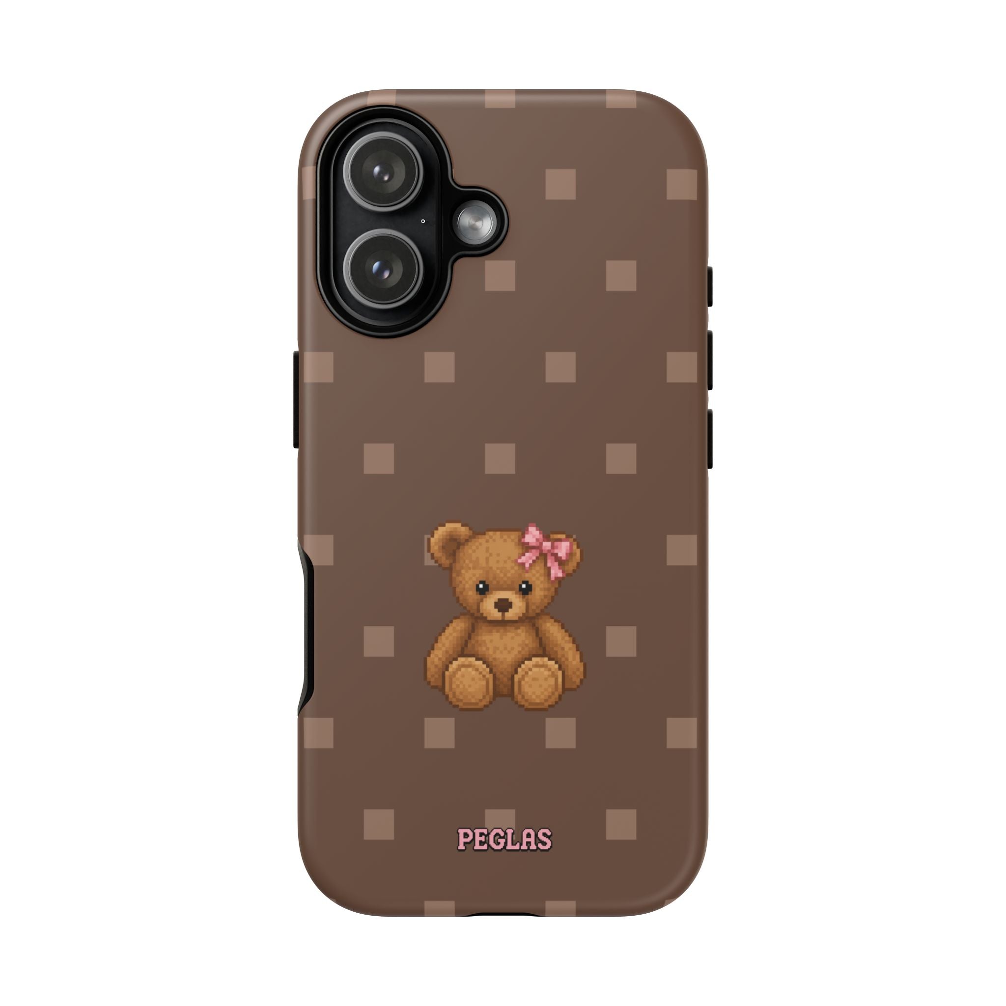 Teddy Bear Tough Phone Case — Cute Brown Polka Dot Protective Cover