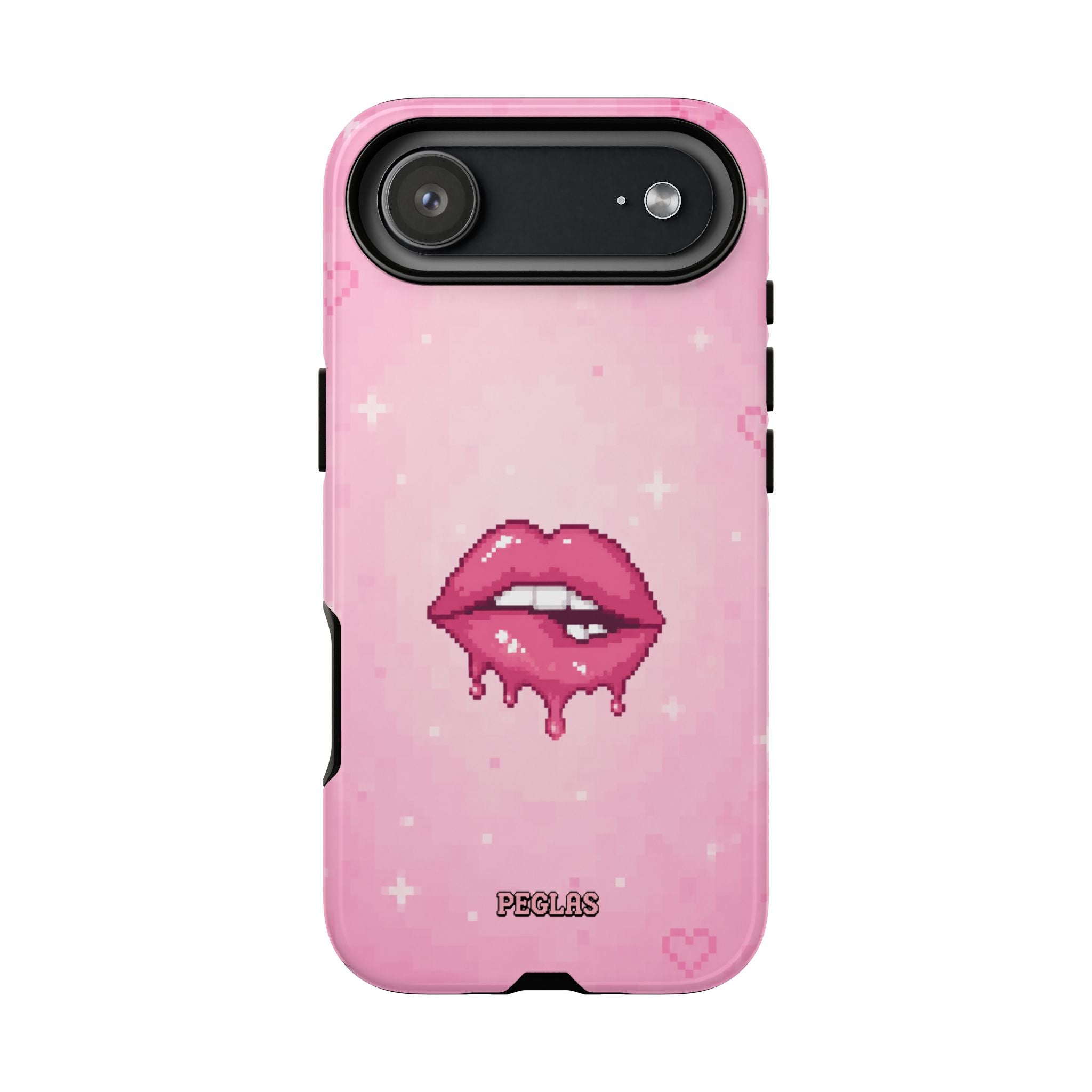Pink Drip Lips Phone Case — Cute Pixel Art Protective Tough Case