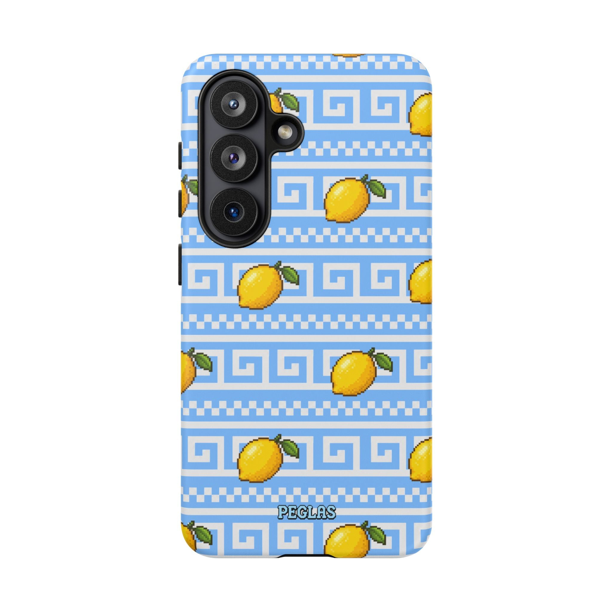 Lemon Greek Key Phone Case — Blue Citrus Pattern Tough Case