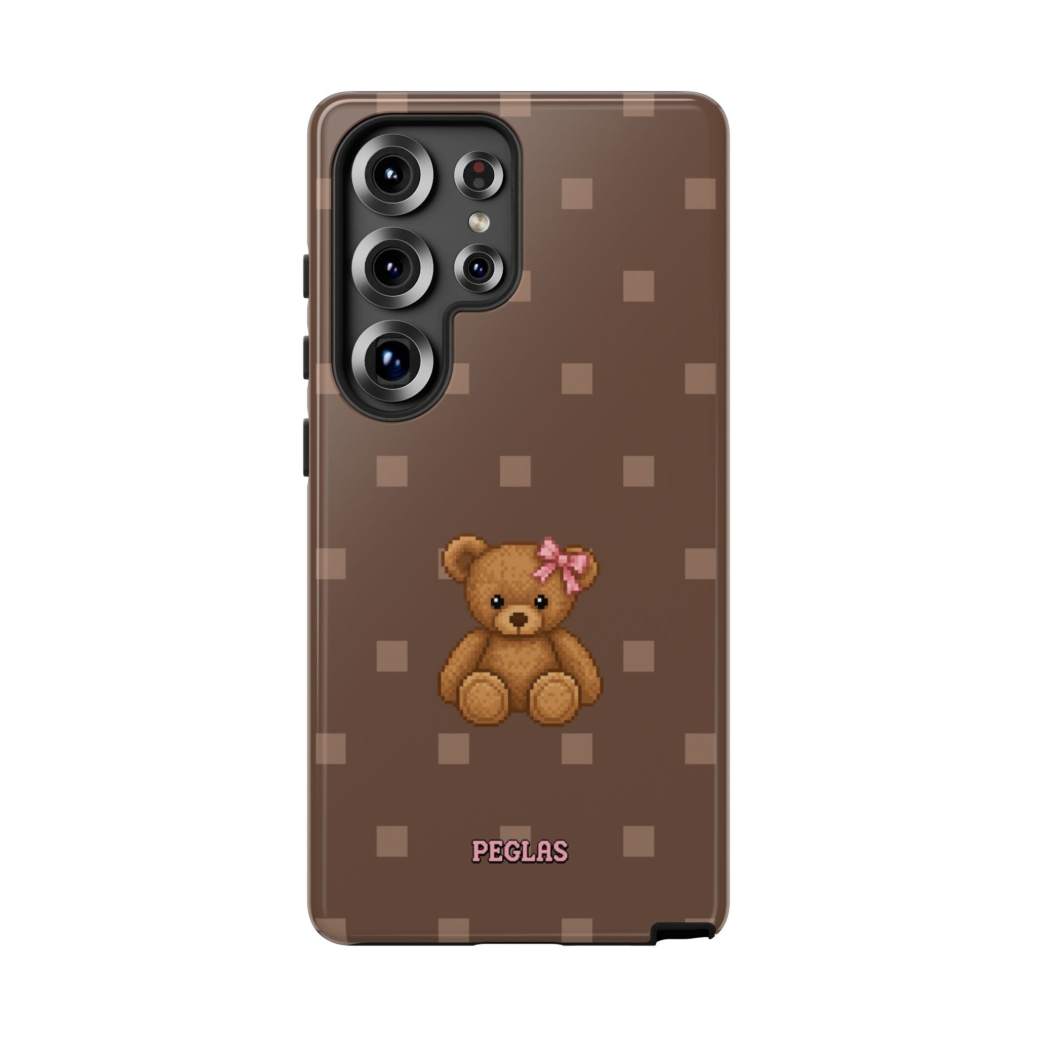Teddy Bear Tough Phone Case — Cute Brown Polka Dot Protective Cover