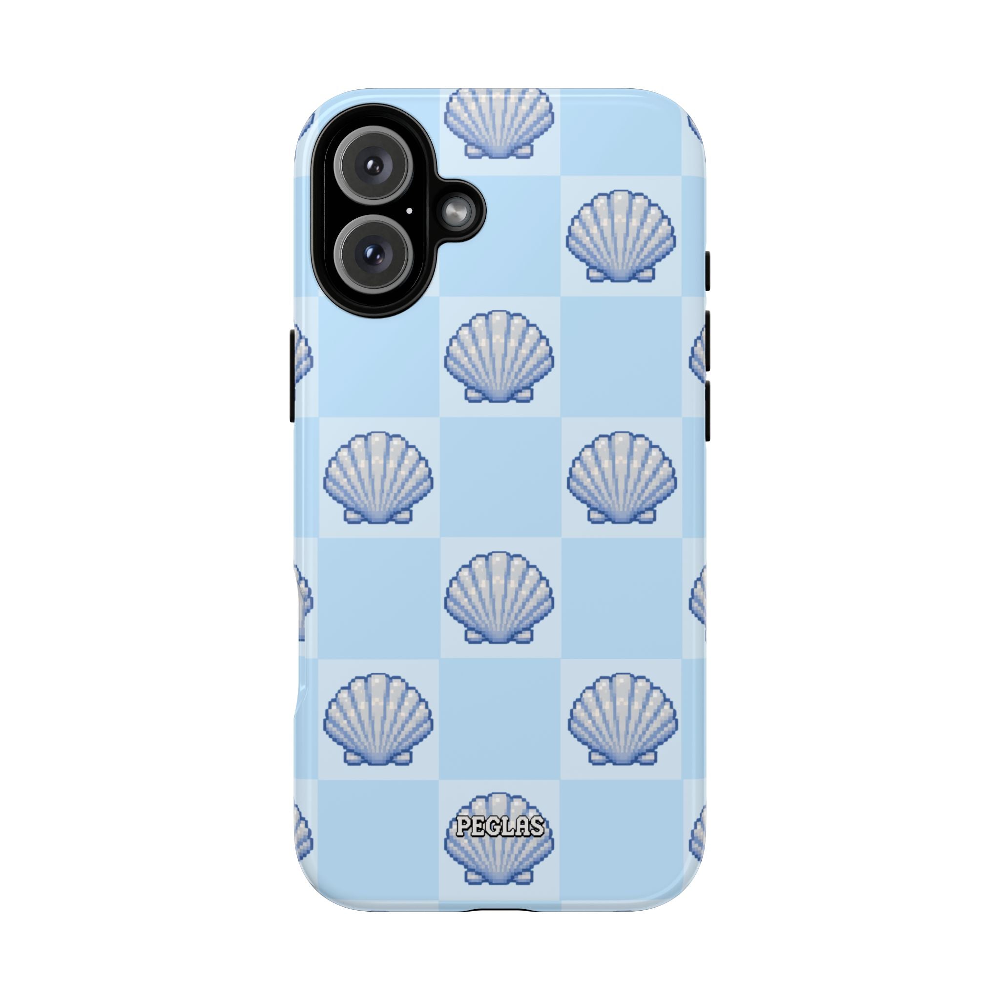Shell Checkerboard Tough Phone Case — Light Blue Seashell Protective Cover
