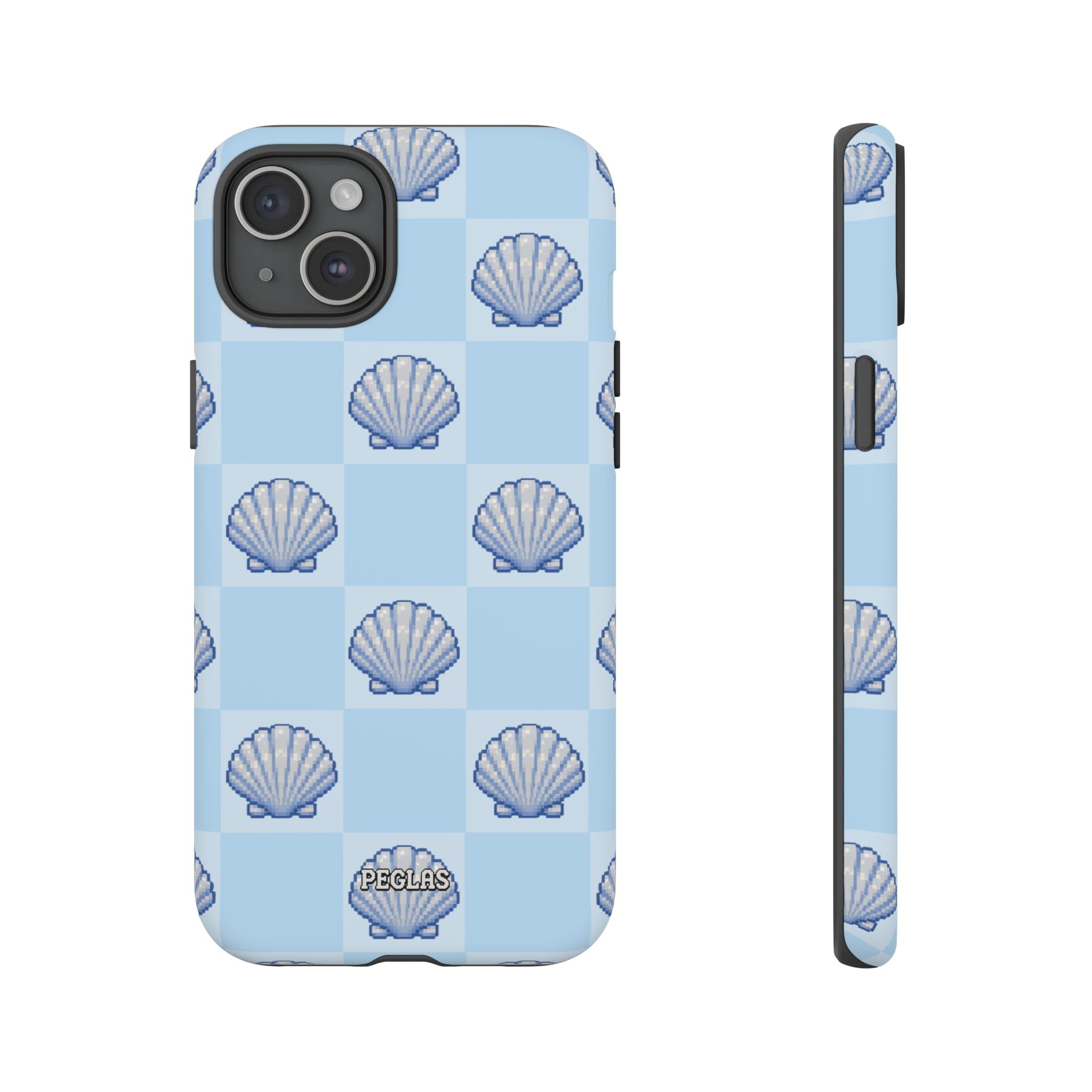 Shell Checkerboard Tough Phone Case — Light Blue Seashell Protective Cover