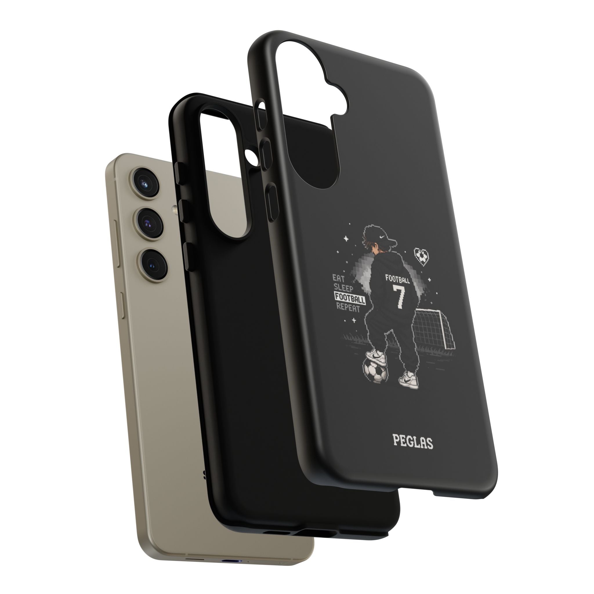 Football Player Phone Case - 'Eat Sleep Football Repeat' Black Tough Case, Soccer Goal Graphic