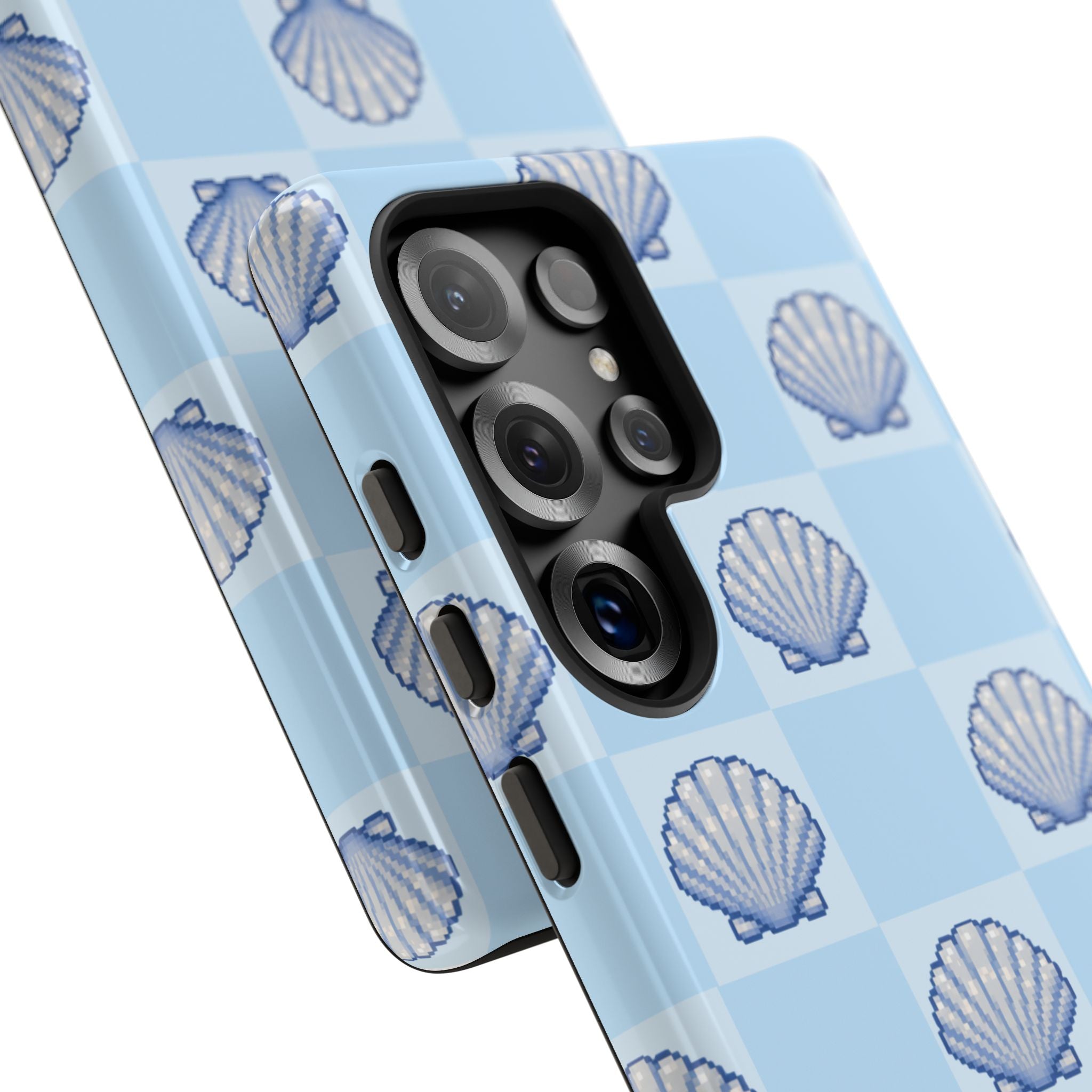 Shell Checkerboard Tough Phone Case — Light Blue Seashell Protective Cover