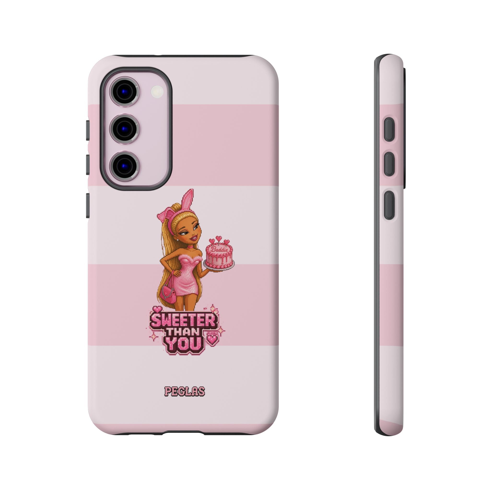 Phone Case — “Sweeter Than You” Pink Striped Cute Cake Girl Protective Cover