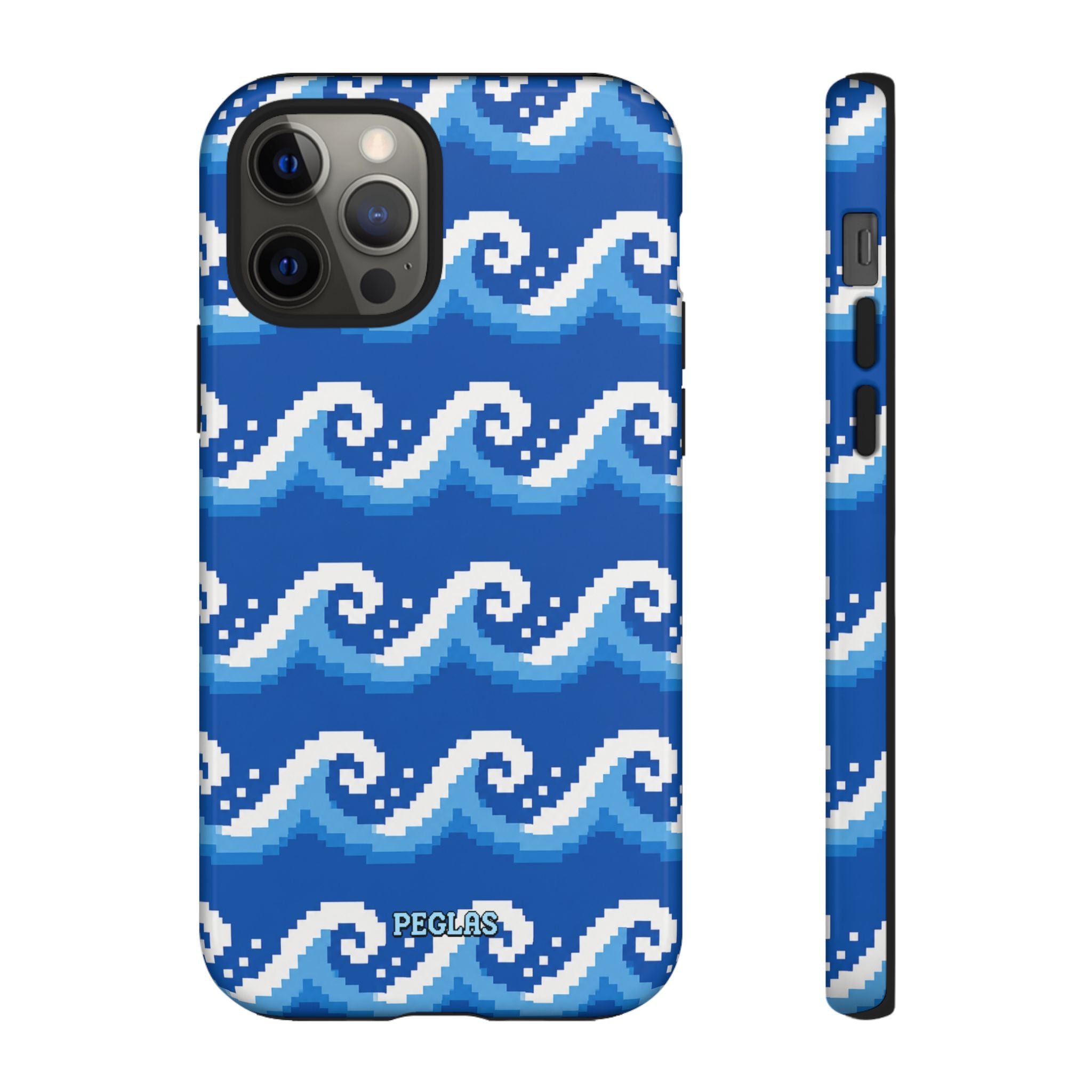 Pixel Wave Phone Case — Blue Ocean Retro Pixel Art iPhone Cover