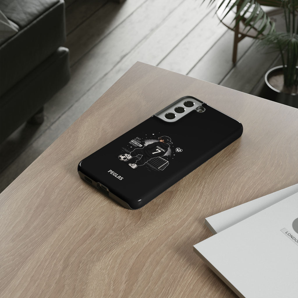 Football Player Phone Case - 'Eat Sleep Football Repeat' Black Tough Case, Soccer Goal Graphic