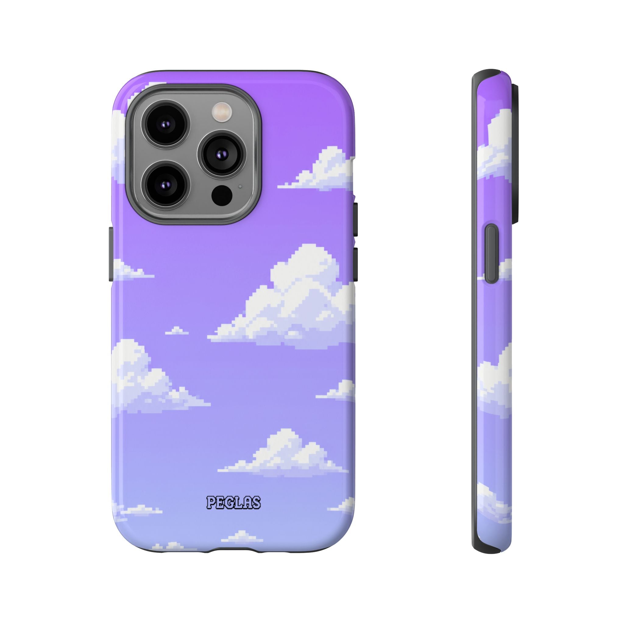 Purple Sky Cloud Phone Case — Pixel Cloud Pattern Tough Case