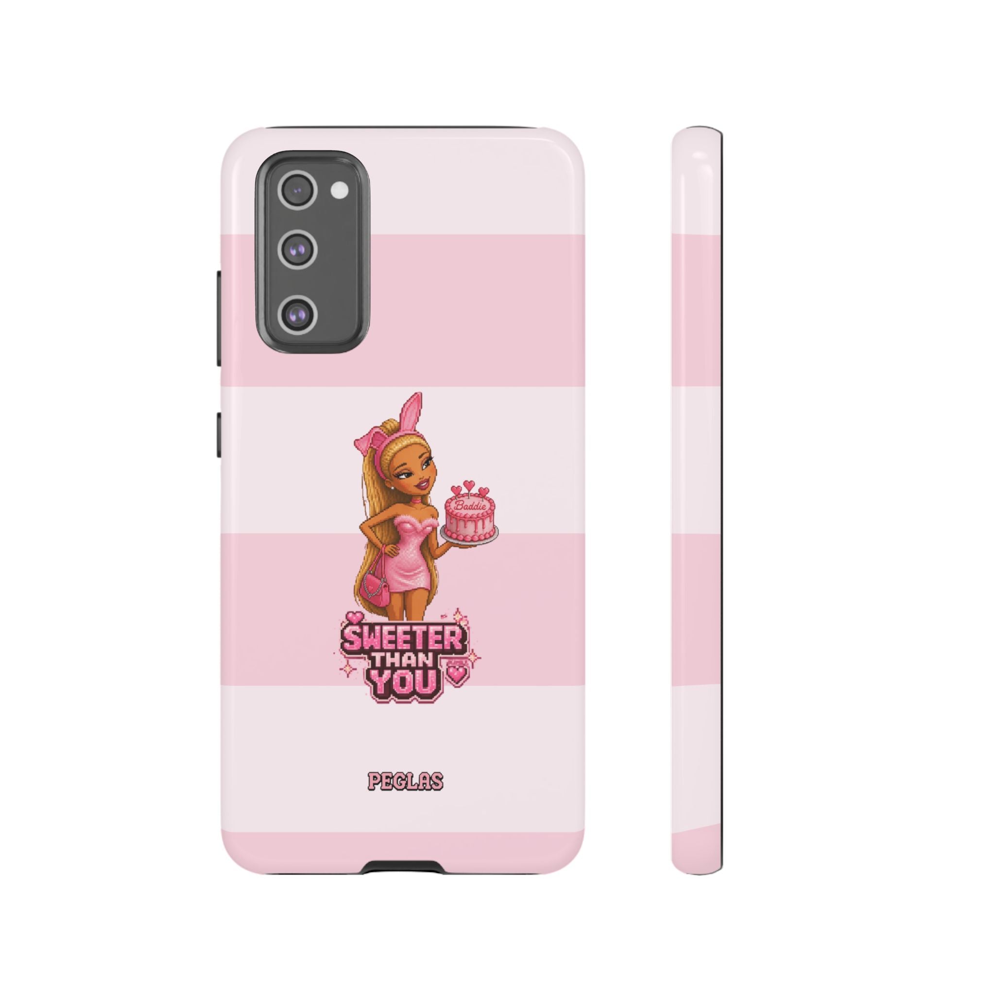 Phone Case — “Sweeter Than You” Pink Striped Cute Cake Girl Protective Cover
