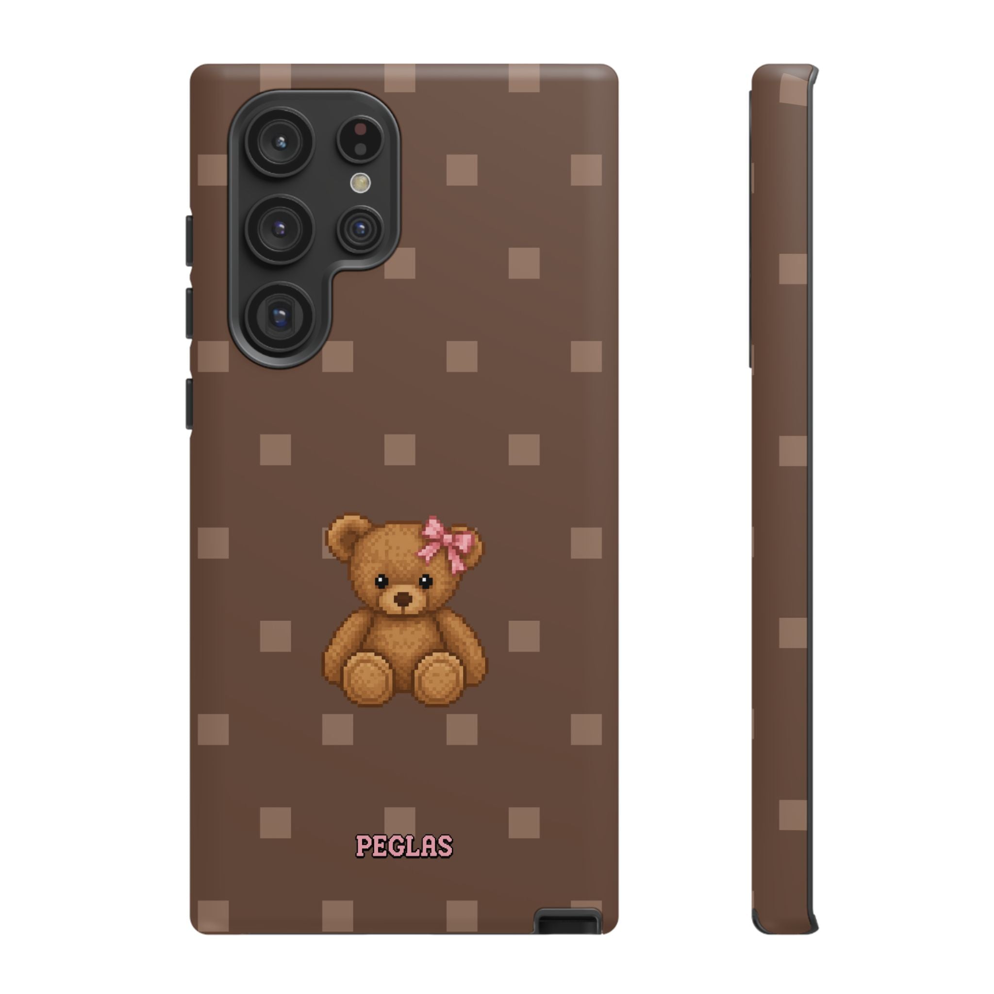 Teddy Bear Tough Phone Case — Cute Brown Polka Dot Protective Cover