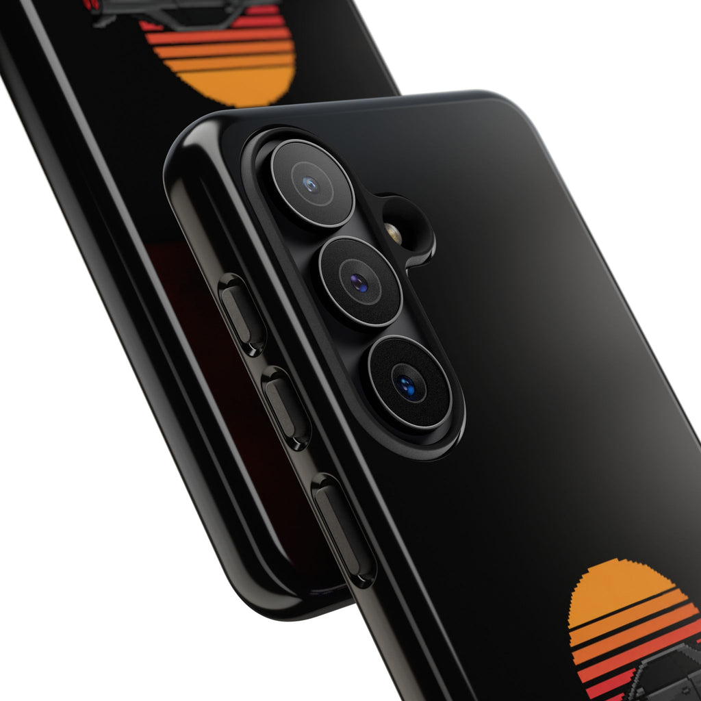 Vintage Black Sports Car Phone Case — Retro Sunset Design