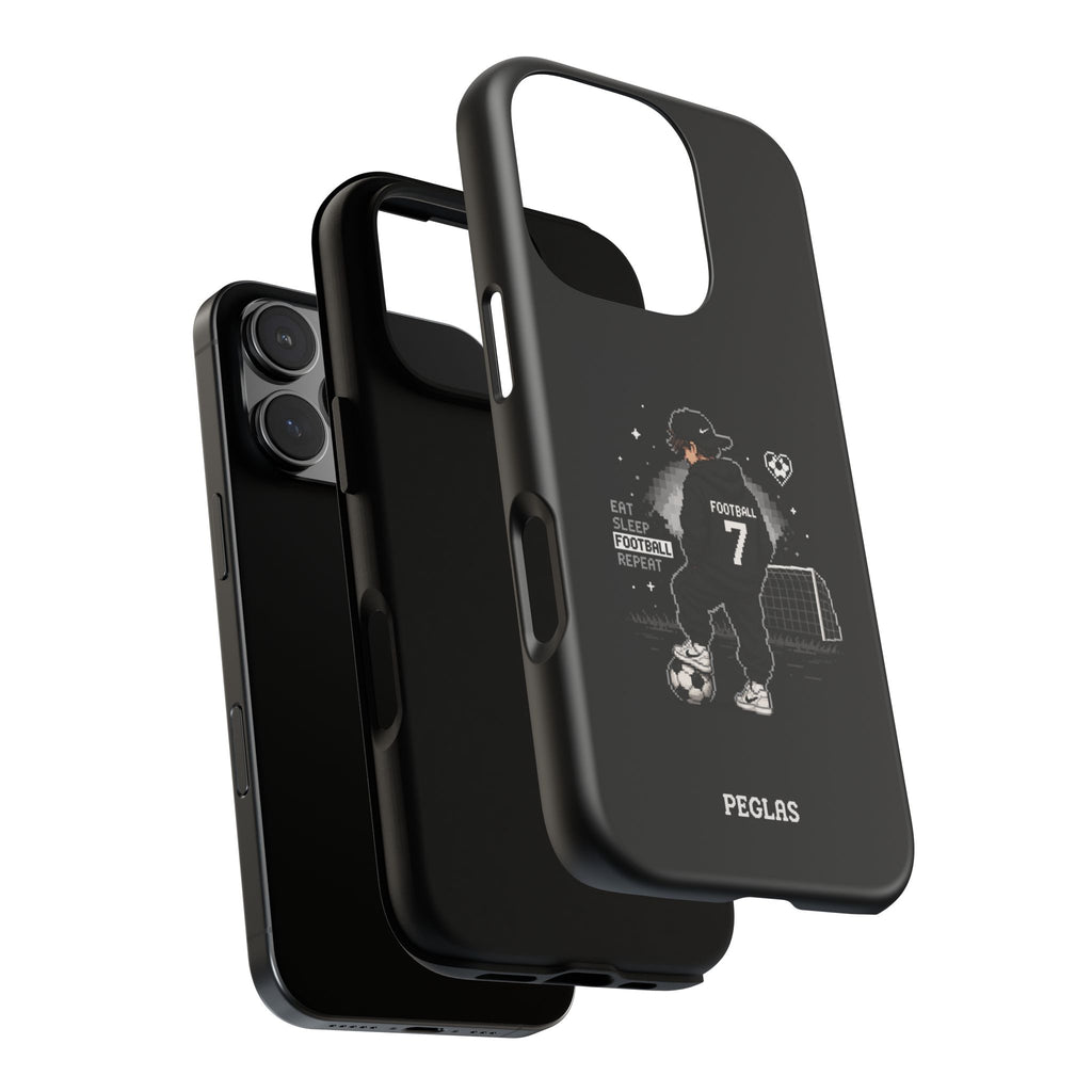 Football Player Phone Case - 'Eat Sleep Football Repeat' Black Tough Case, Soccer Goal Graphic