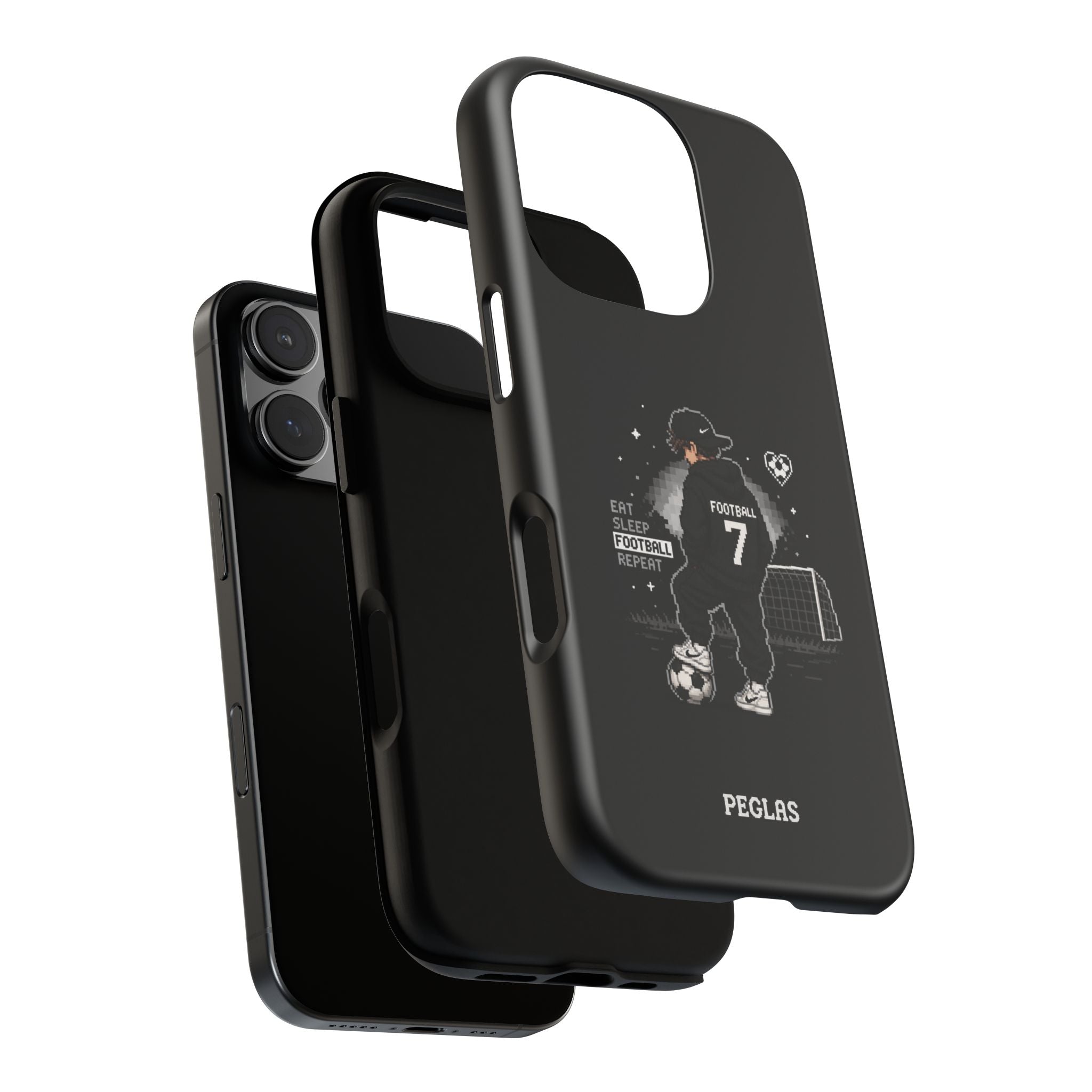 Football Player Phone Case - 'Eat Sleep Football Repeat' Black Tough Case, Soccer Goal Graphic