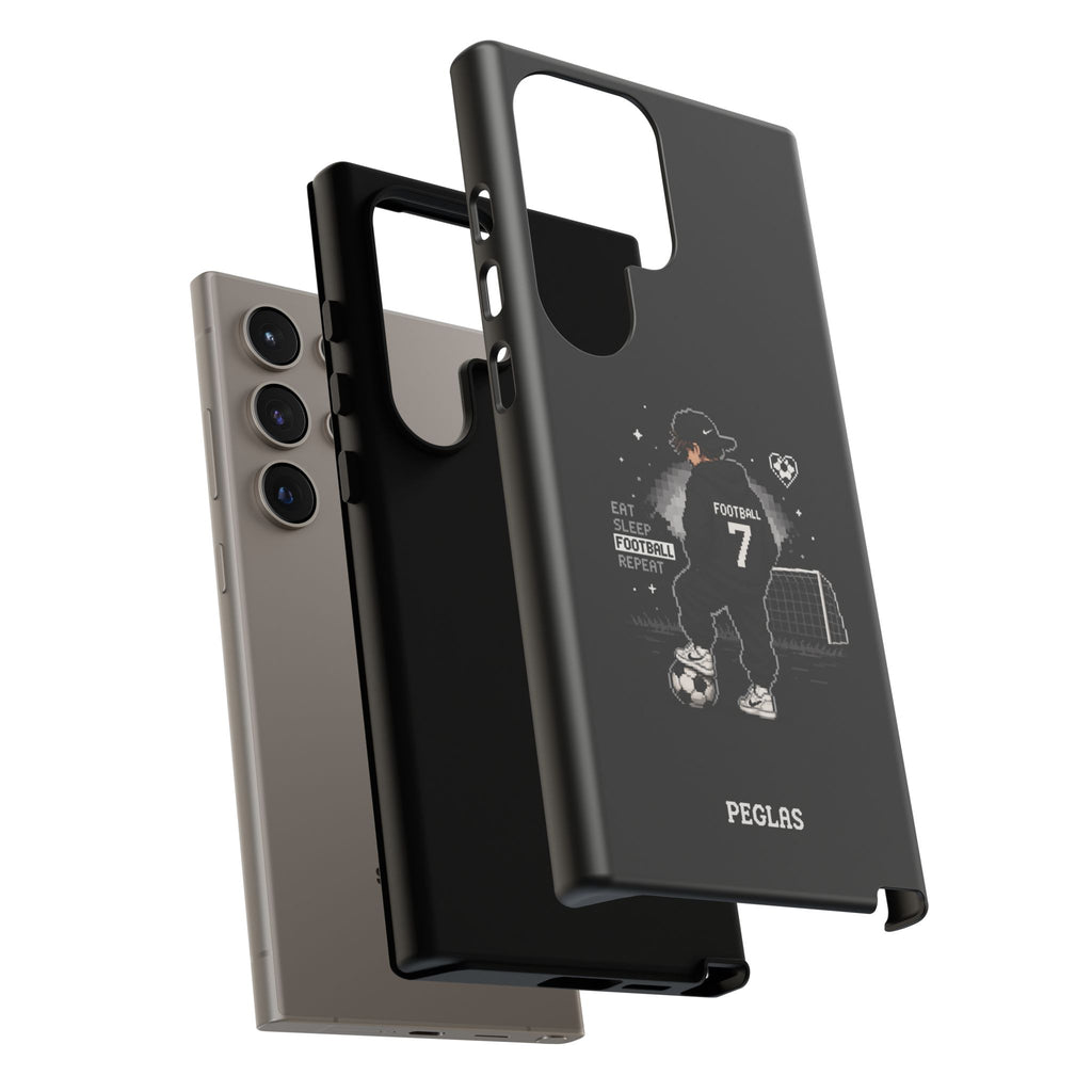 Football Player Phone Case - 'Eat Sleep Football Repeat' Black Tough Case, Soccer Goal Graphic