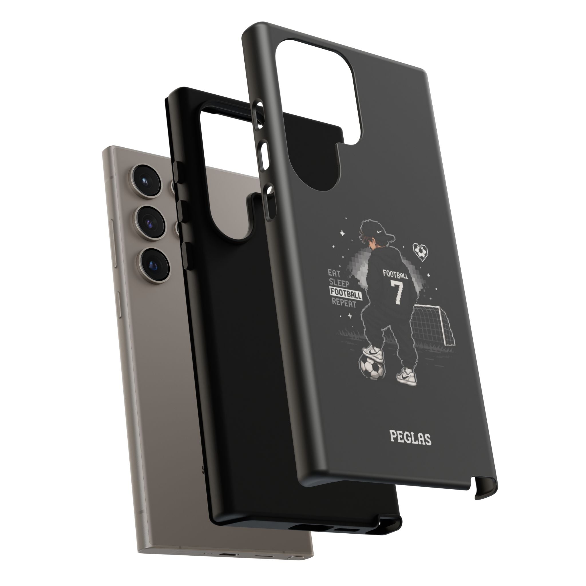Football Player Phone Case - 'Eat Sleep Football Repeat' Black Tough Case, Soccer Goal Graphic