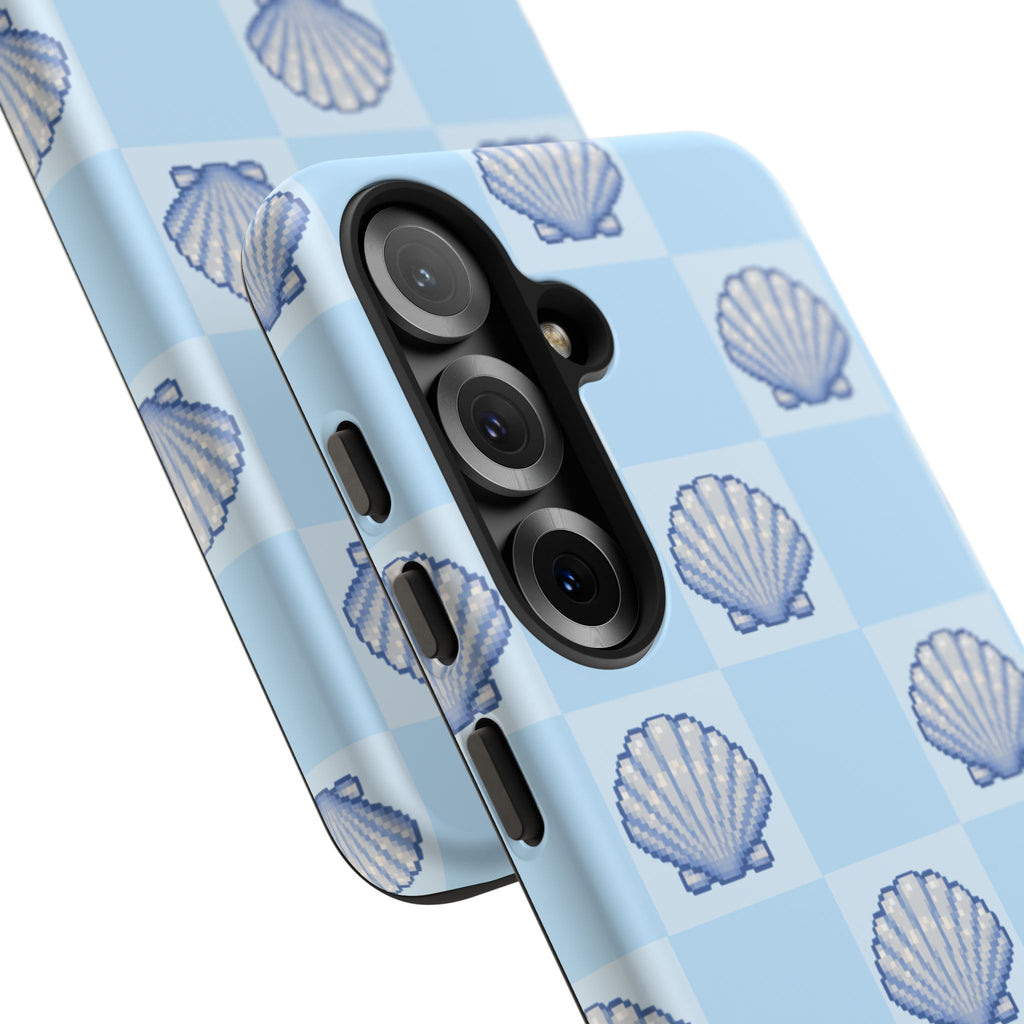 Shell Checkerboard Tough Phone Case — Light Blue Seashell Protective Cover