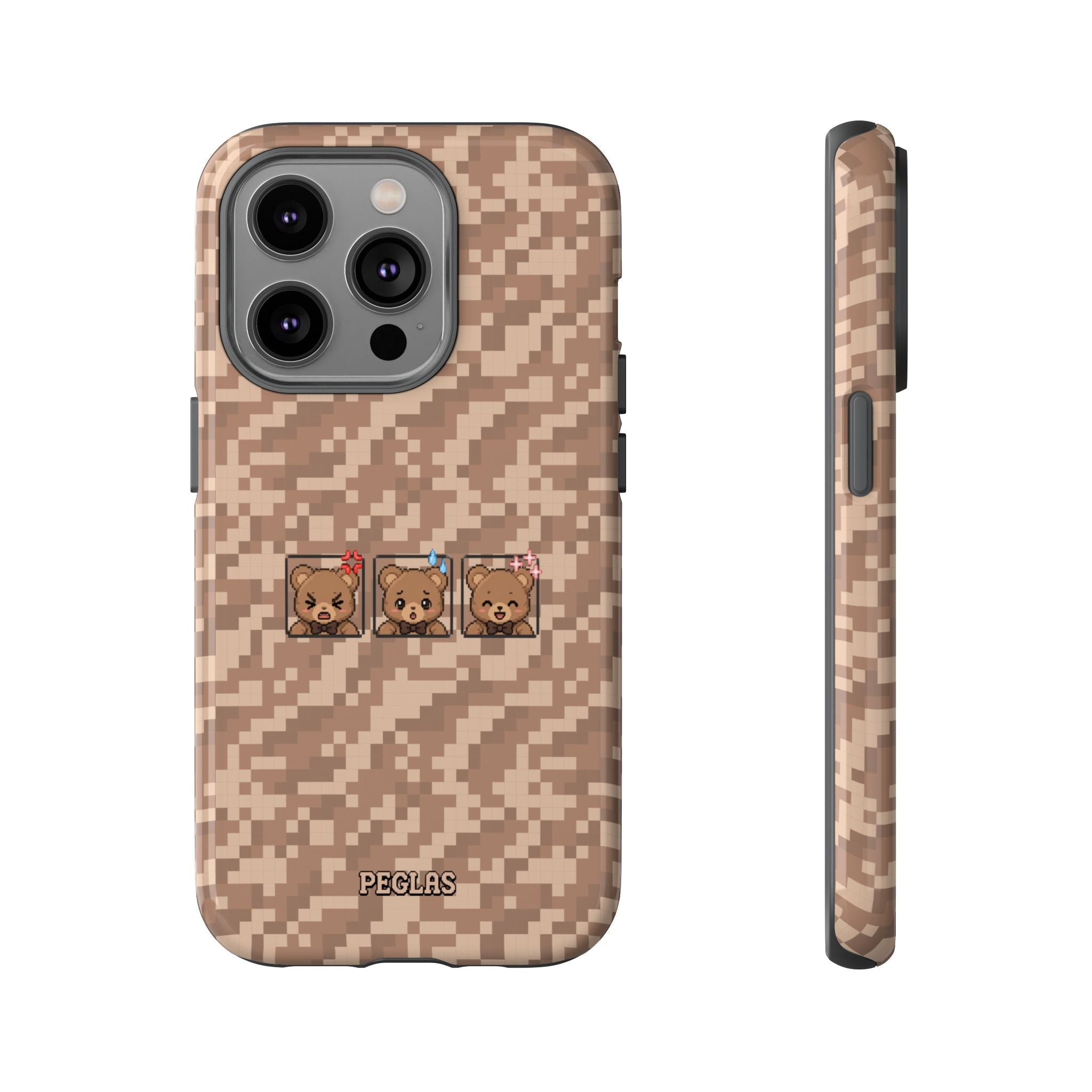 Pixel Teddy Emojis Brown Tough Phone Case