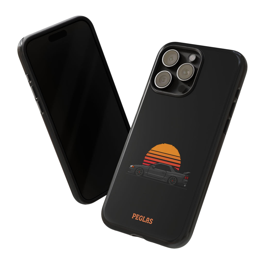 Vintage Black Sports Car Phone Case — Retro Sunset Design