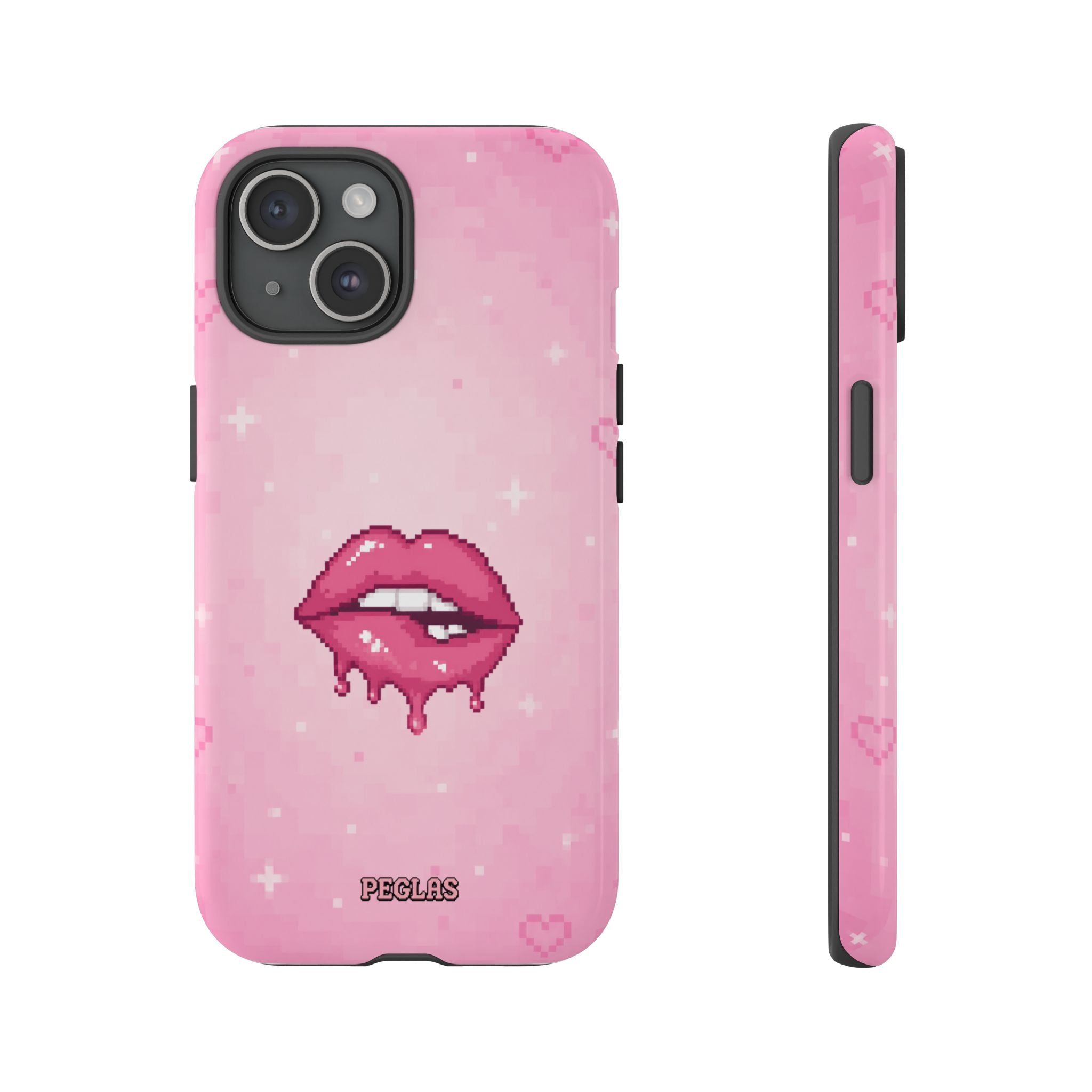 Pink Drip Lips Phone Case — Cute Pixel Art Protective Tough Case