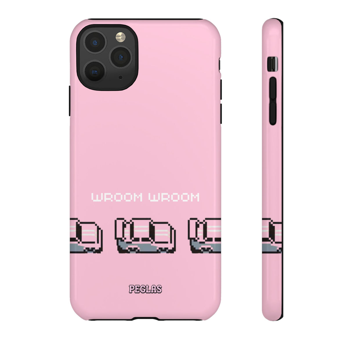 Pink Retro Pixel Cars Phone Case — "Wroom Wroom" Tough Protective Cover