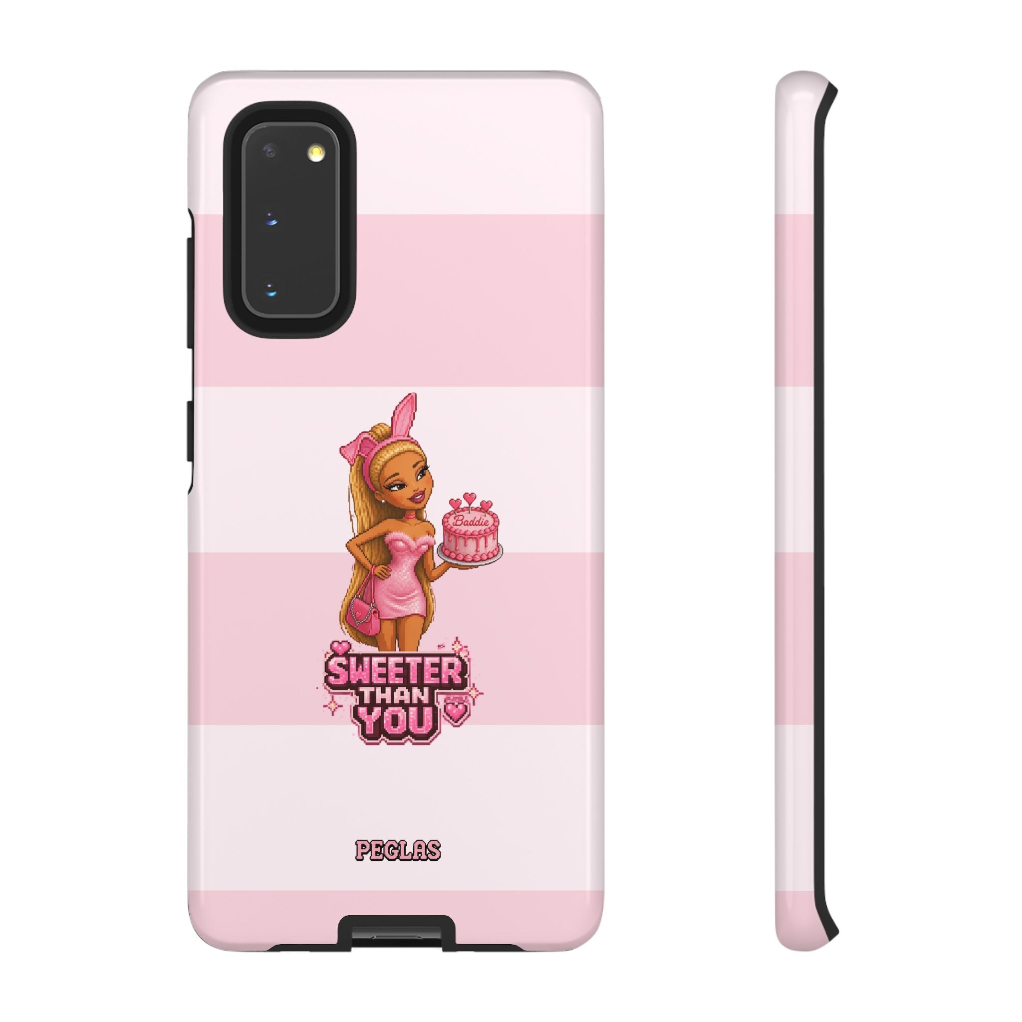 Phone Case — “Sweeter Than You” Pink Striped Cute Cake Girl Protective Cover