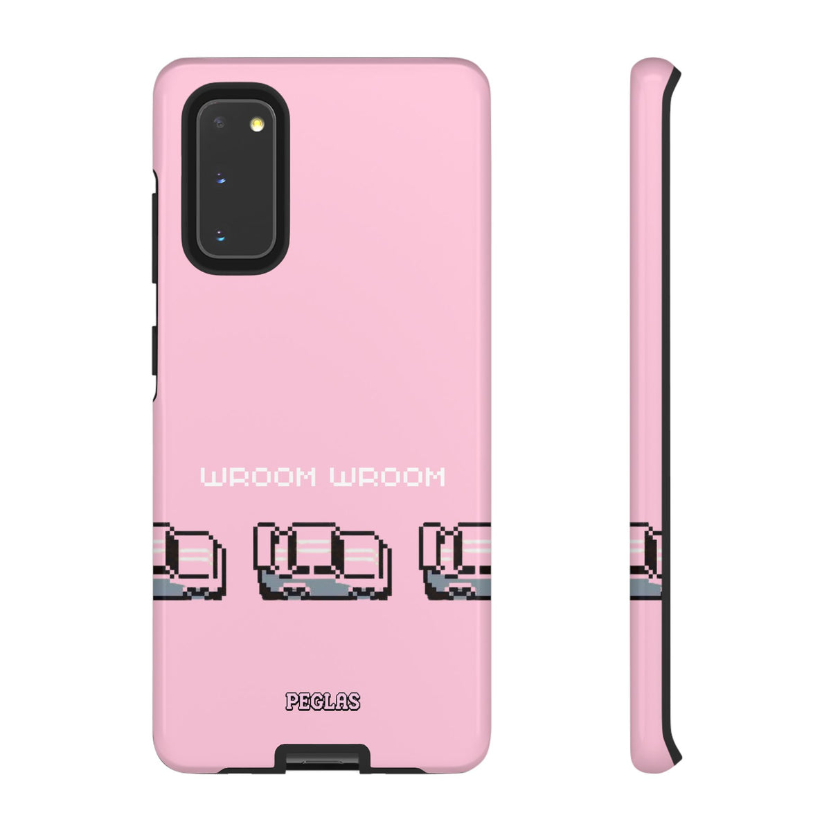 Pink Retro Pixel Cars Phone Case — "Wroom Wroom" Tough Protective Cover