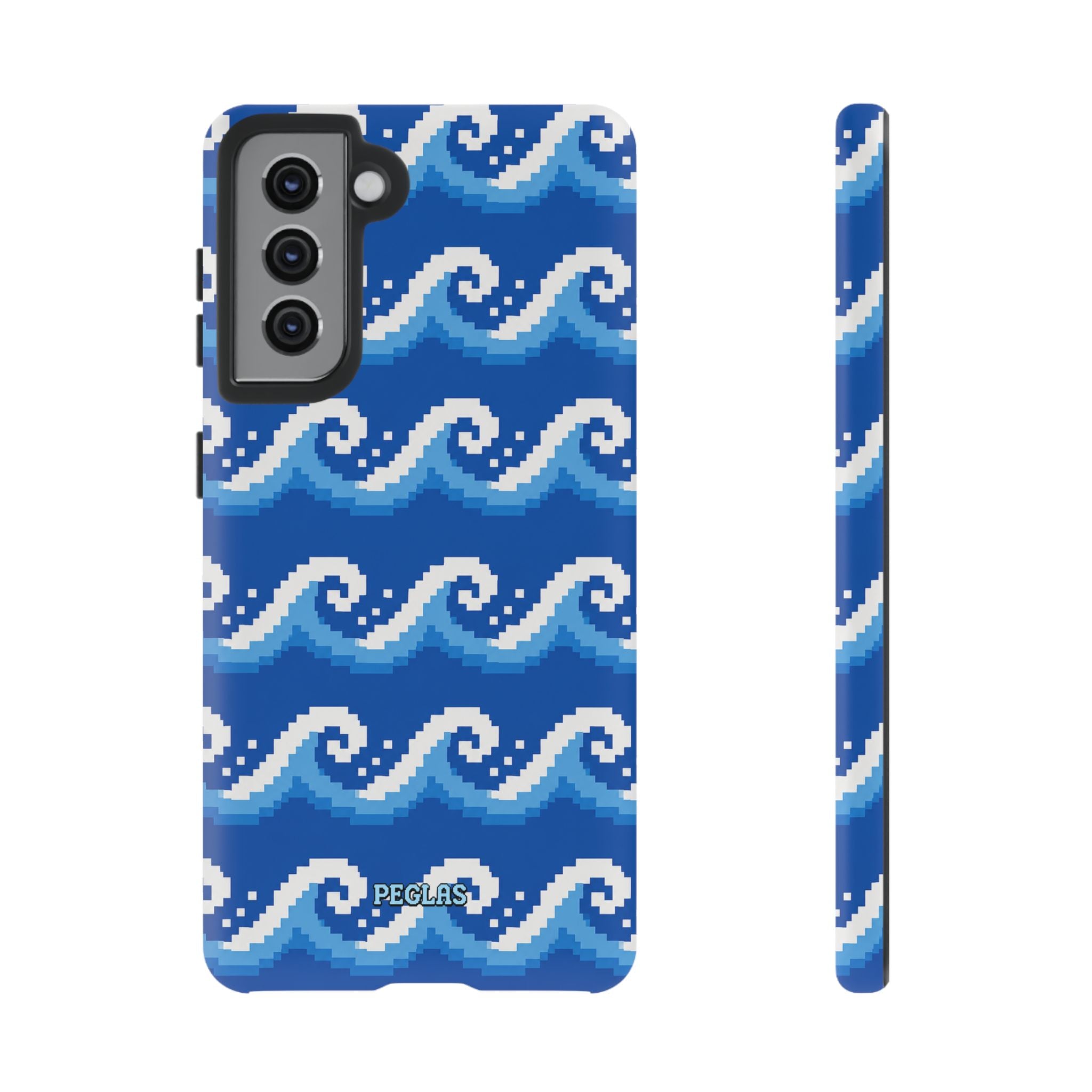 Pixel Wave Phone Case — Blue Ocean Retro Pixel Art iPhone Cover
