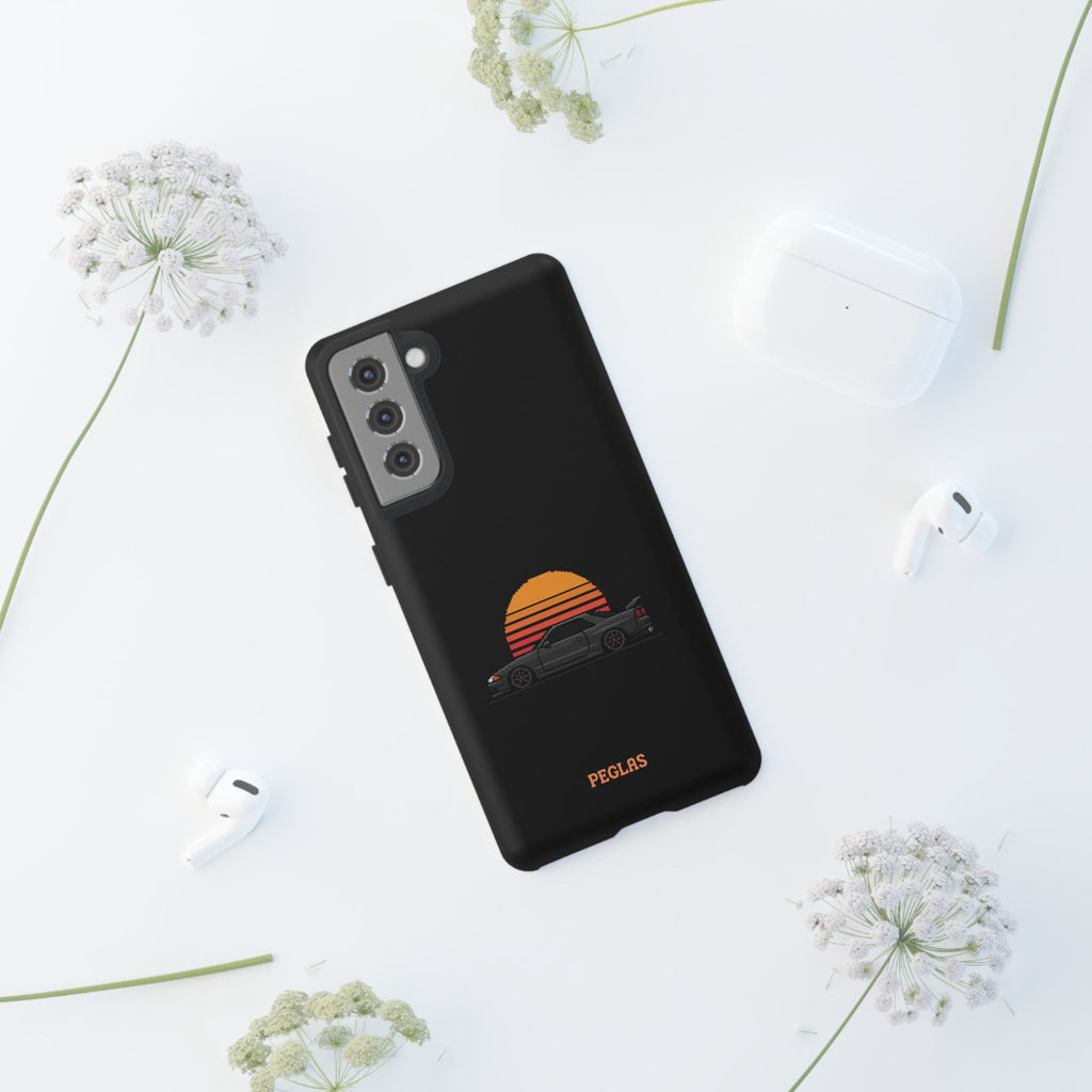 Vintage Black Sports Car Phone Case — Retro Sunset Design