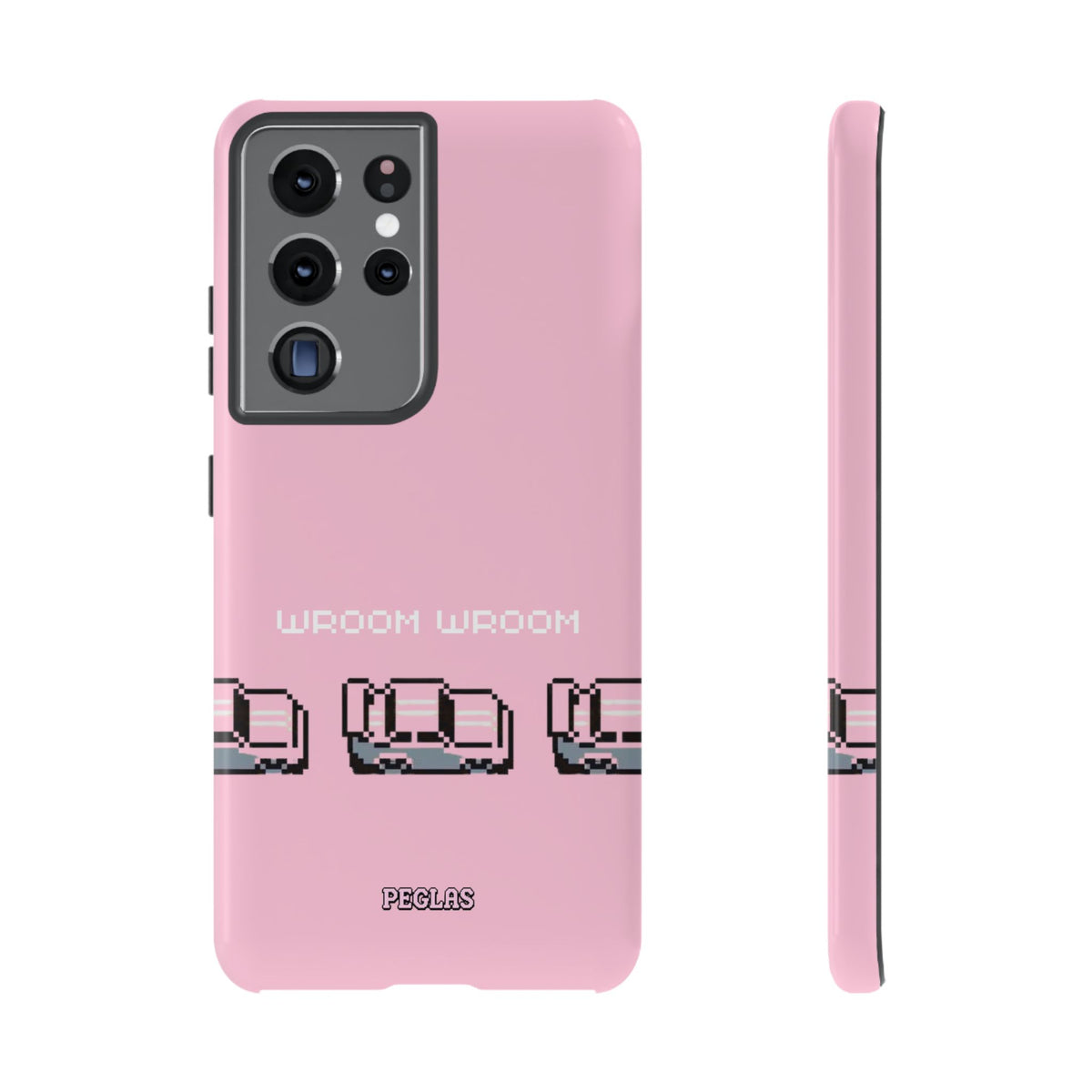 Pink Retro Pixel Cars Phone Case — "Wroom Wroom" Tough Protective Cover