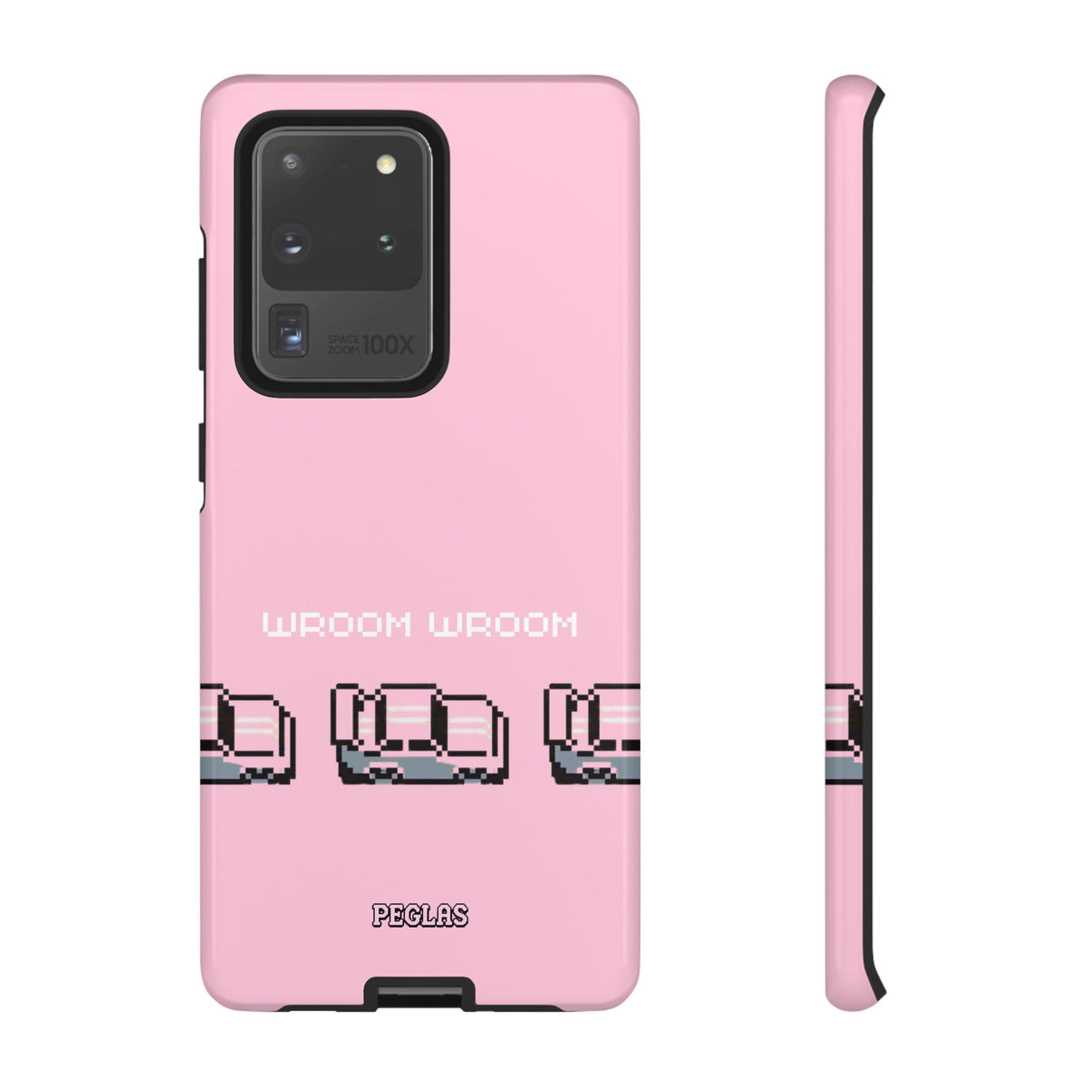 Pink Retro Pixel Cars Phone Case — "Wroom Wroom" Tough Protective Cover