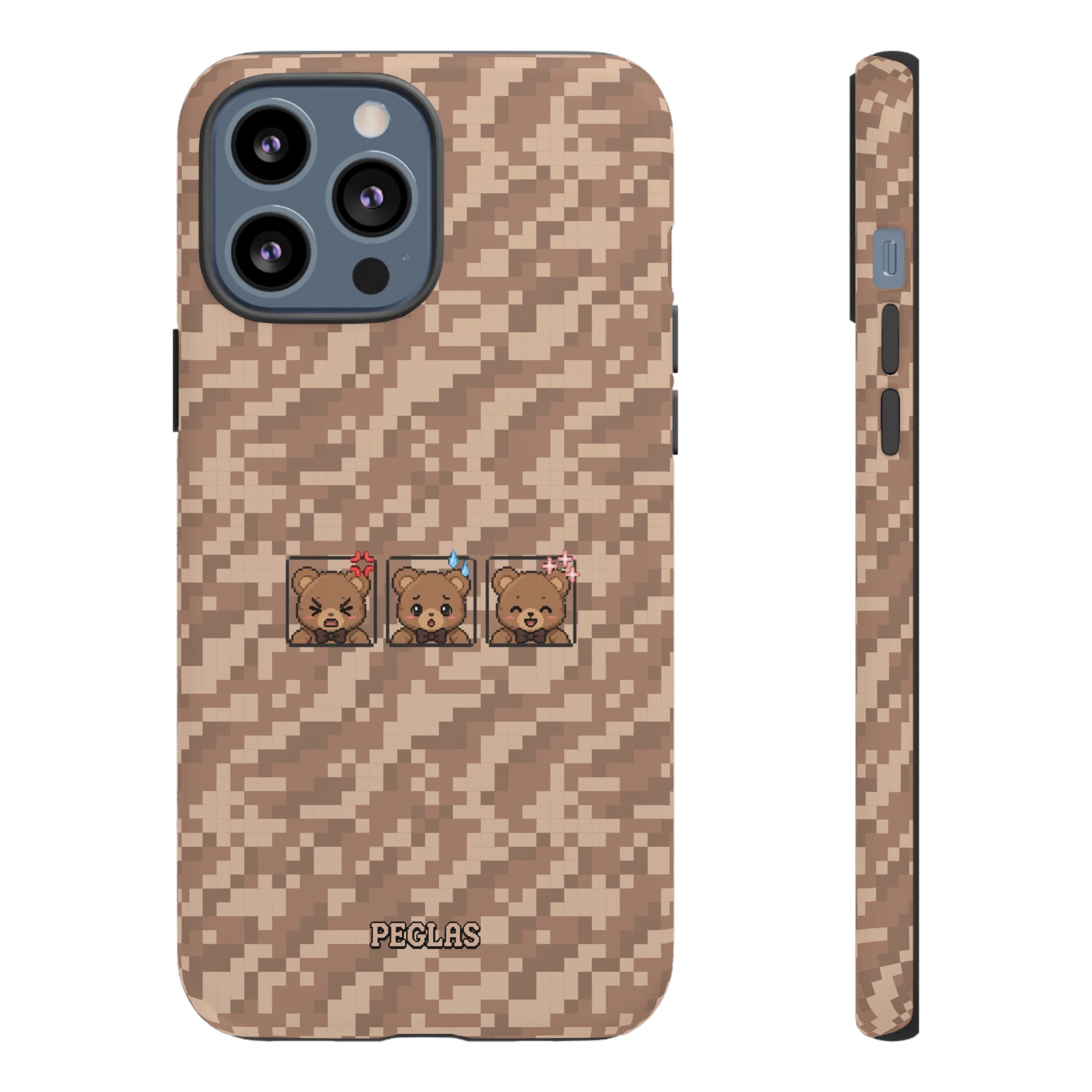 Pixel Teddy Emojis Brown Tough Phone Case