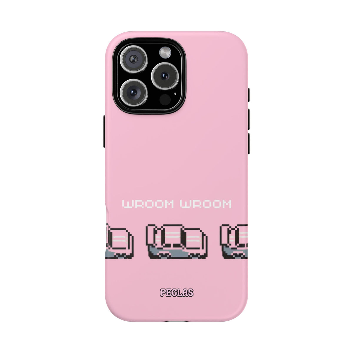 Pink Retro Pixel Cars Phone Case — "Wroom Wroom" Tough Protective Cover