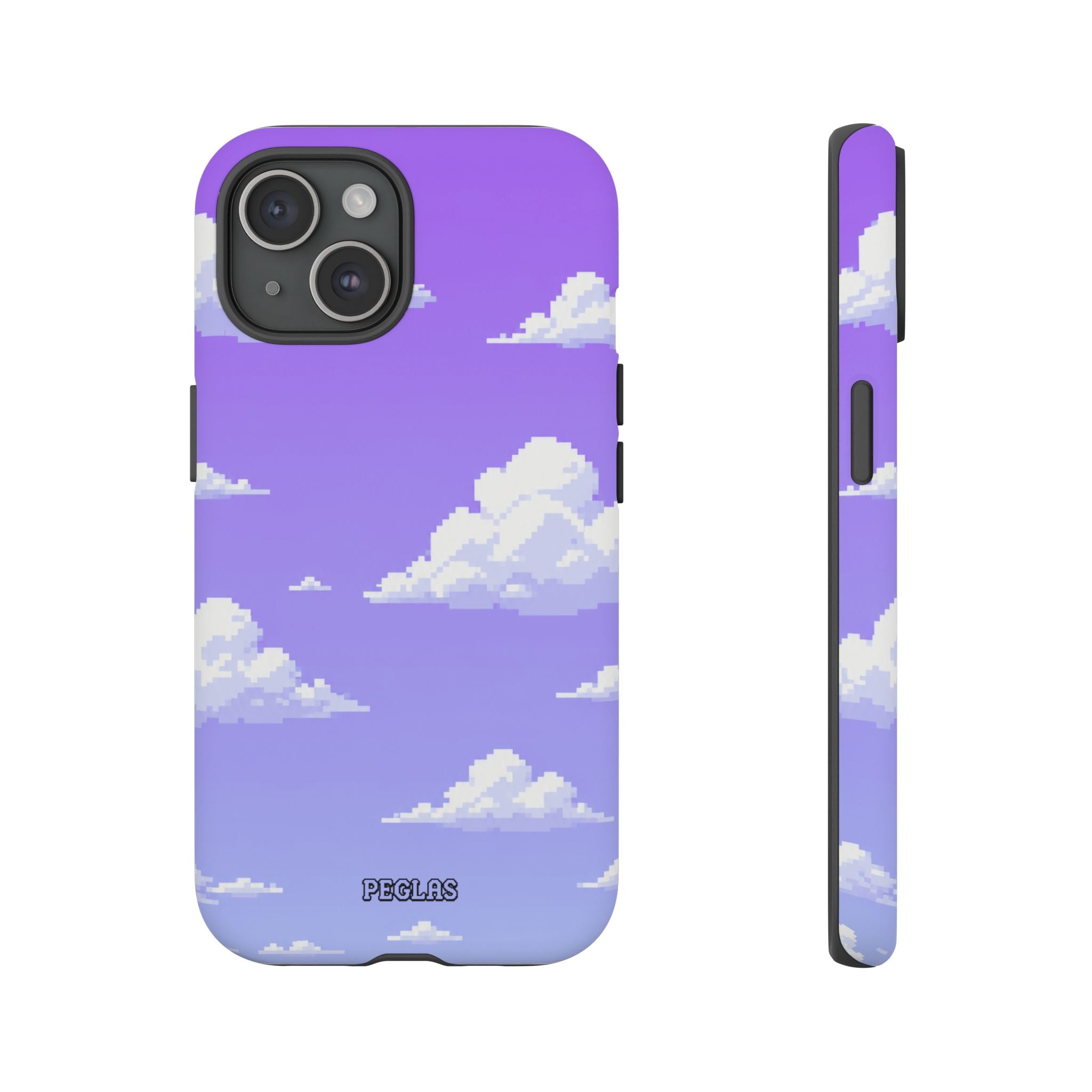 Purple Sky Cloud Phone Case — Pixel Cloud Pattern Tough Case
