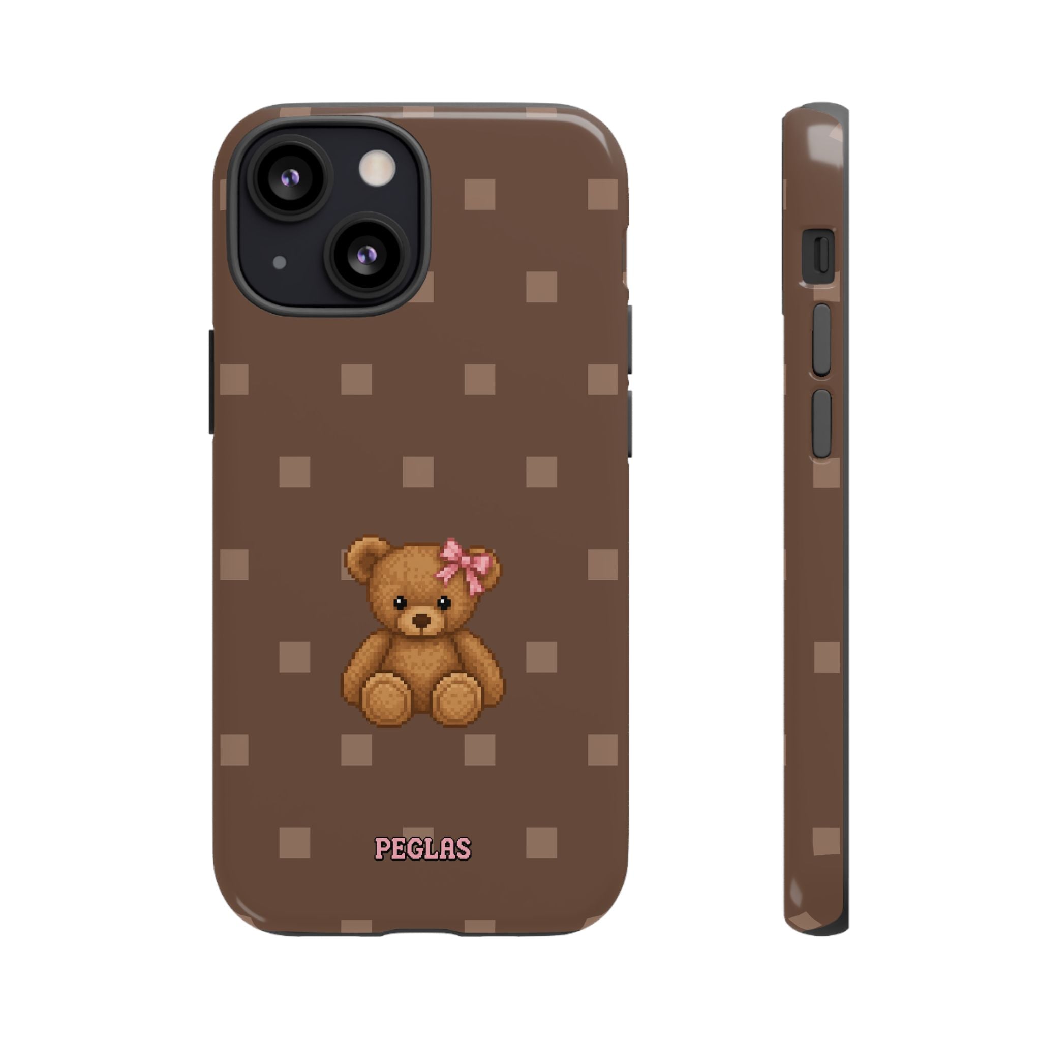 Teddy Bear Tough Phone Case — Cute Brown Polka Dot Protective Cover