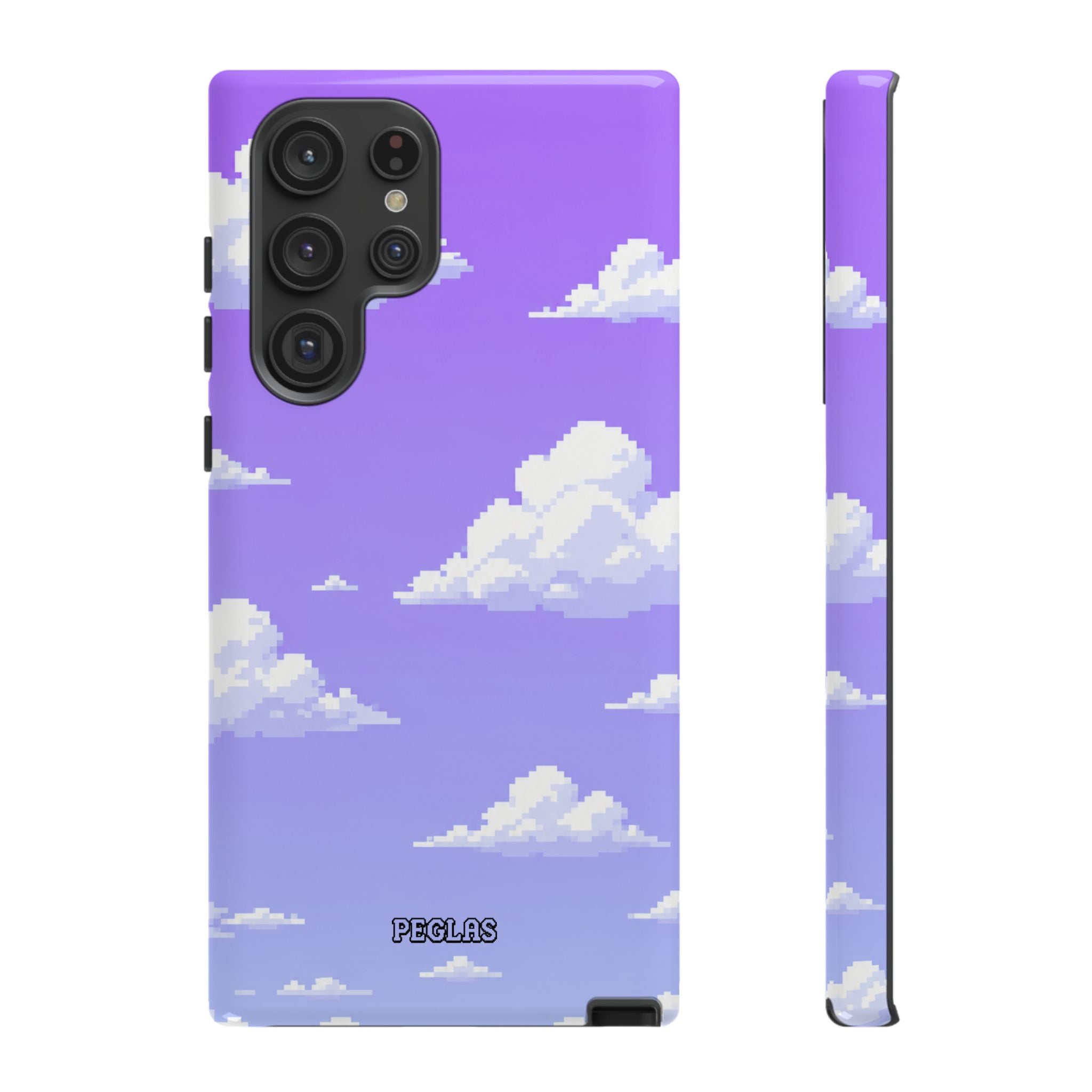 Purple Sky Cloud Phone Case — Pixel Cloud Pattern Tough Case