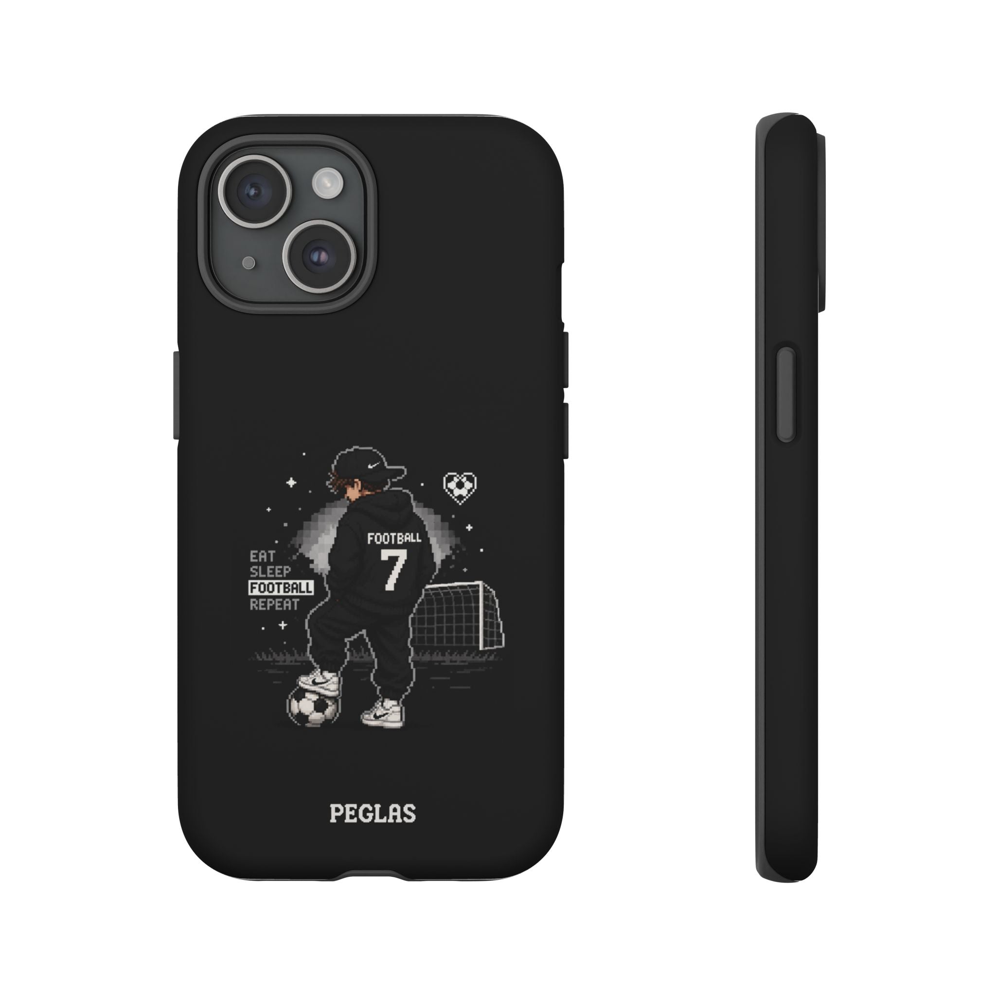 Football Player Phone Case - 'Eat Sleep Football Repeat' Black Tough Case, Soccer Goal Graphic