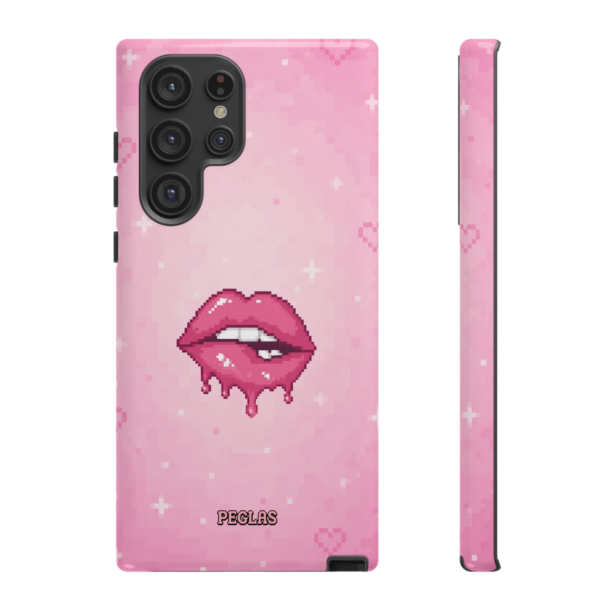 Pink Drip Lips Phone Case — Cute Pixel Art Protective Tough Case