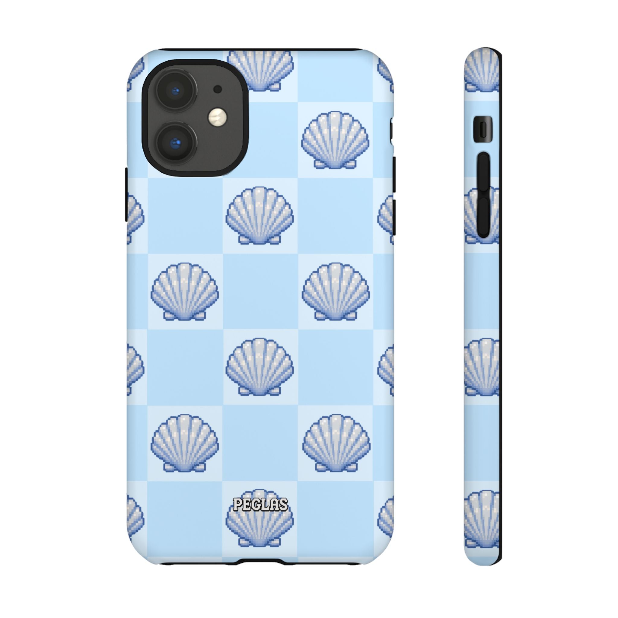 Shell Checkerboard Tough Phone Case — Light Blue Seashell Protective Cover