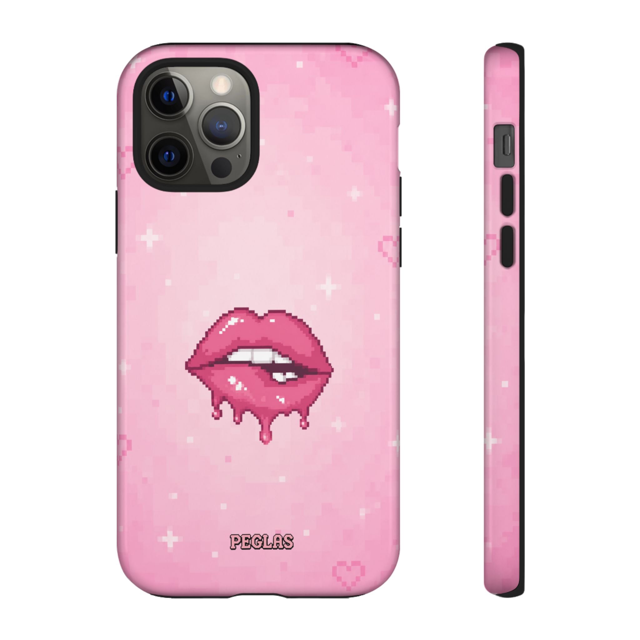 Pink Drip Lips Phone Case — Cute Pixel Art Protective Tough Case