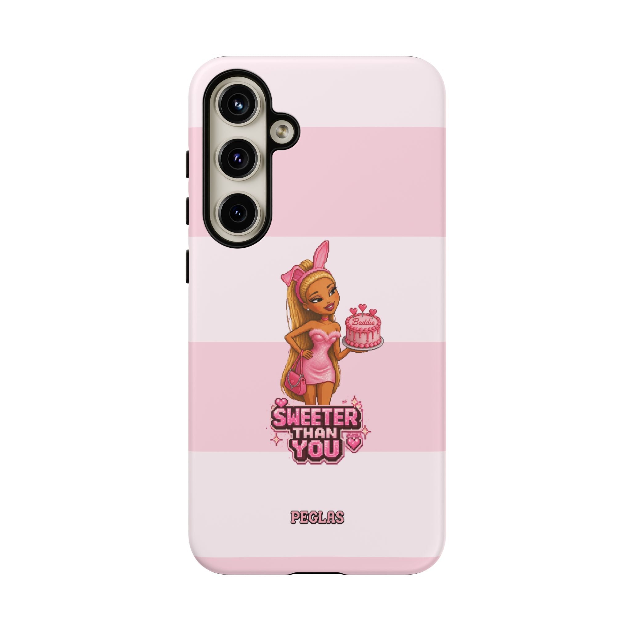 Phone Case — “Sweeter Than You” Pink Striped Cute Cake Girl Protective Cover