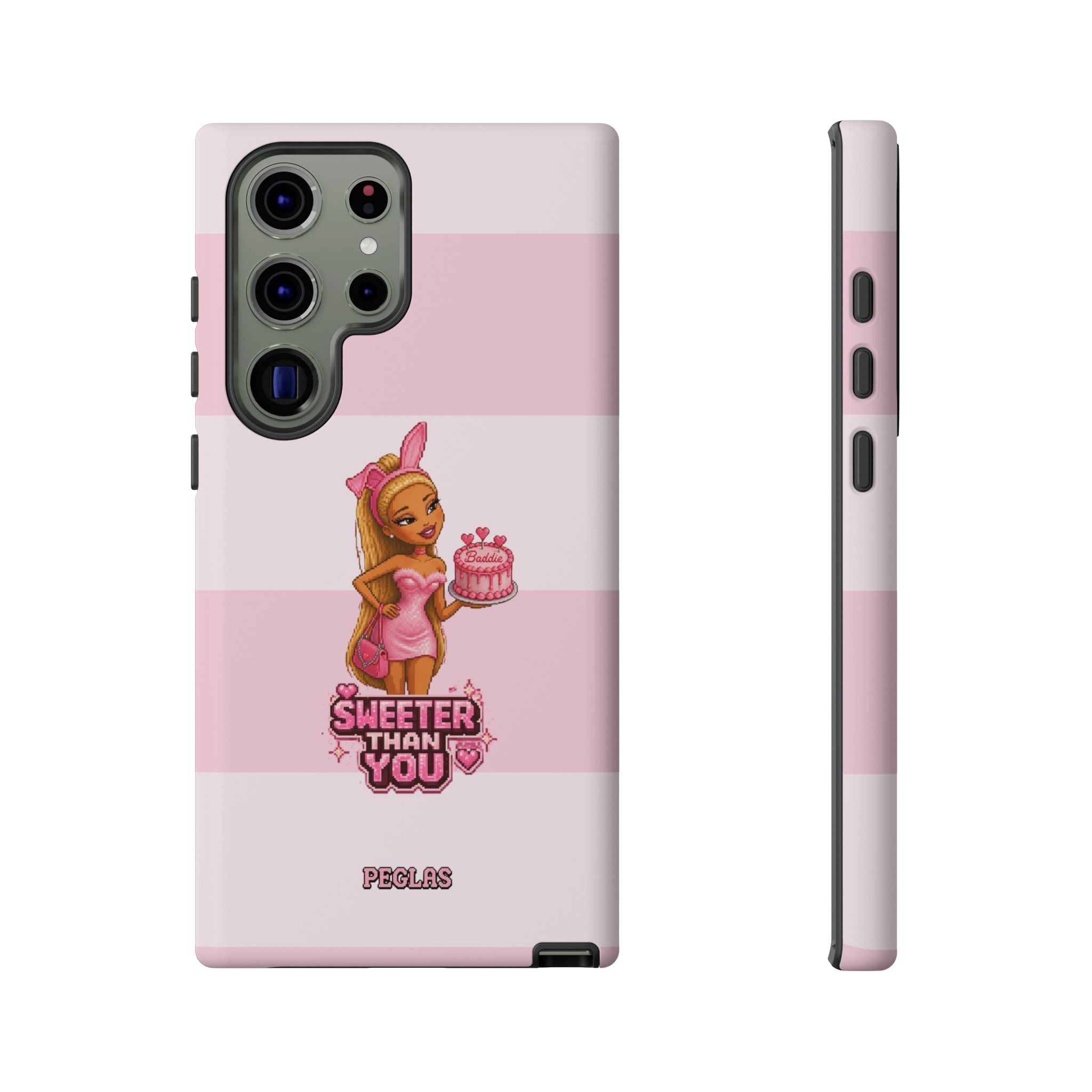 Phone Case — “Sweeter Than You” Pink Striped Cute Cake Girl Protective Cover