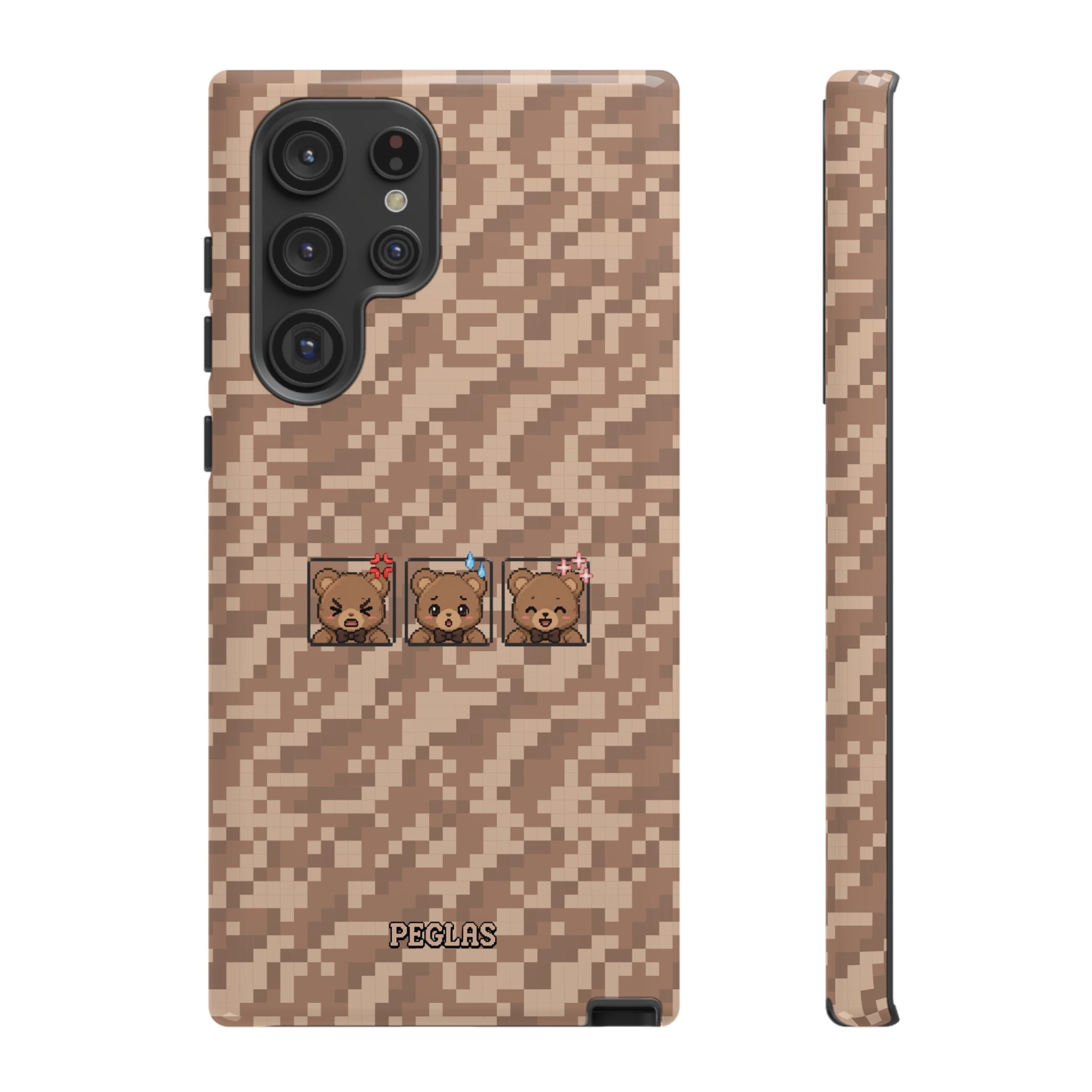 Pixel Teddy Emojis Brown Tough Phone Case