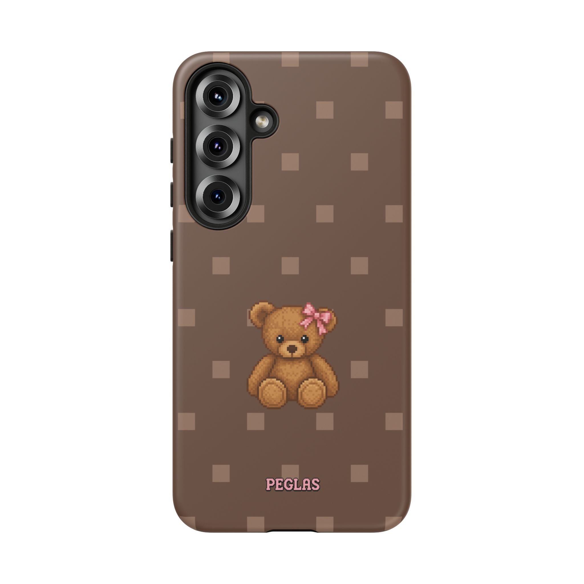 Teddy Bear Tough Phone Case — Cute Brown Polka Dot Protective Cover