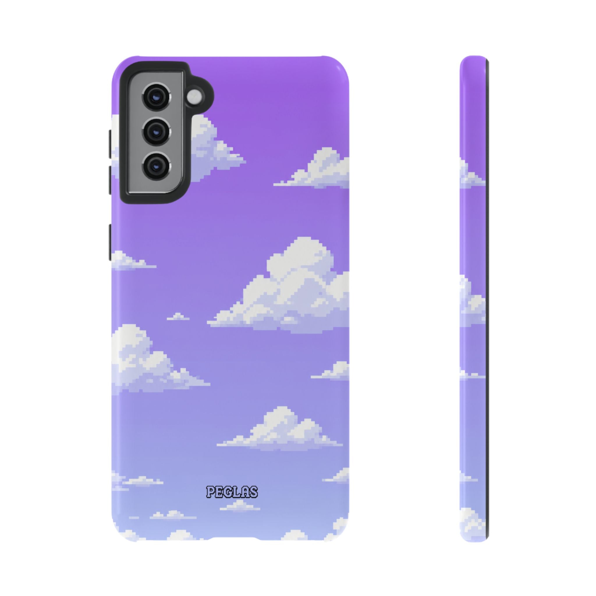 Purple Sky Cloud Phone Case — Pixel Cloud Pattern Tough Case