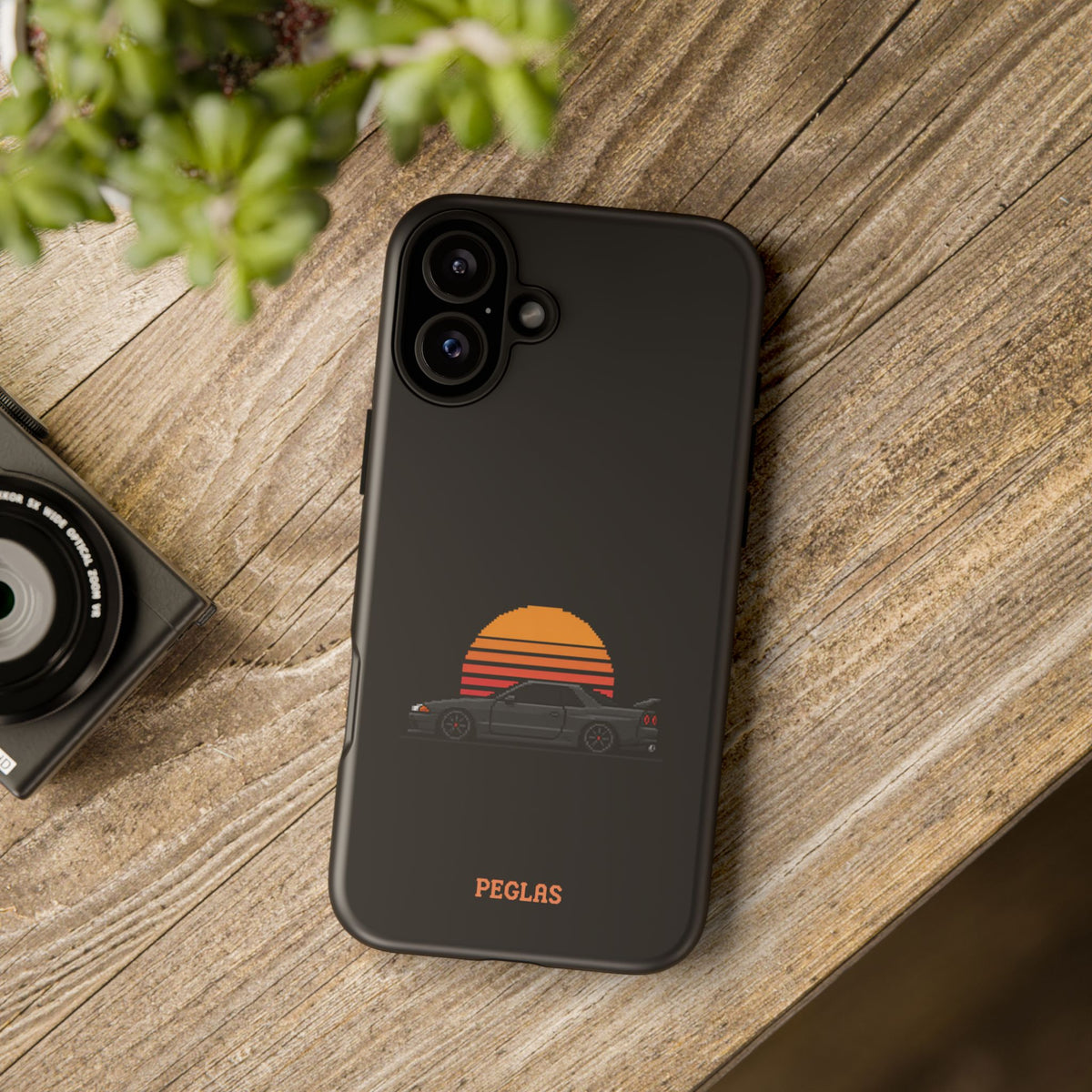 Vintage Black Sports Car Phone Case — Retro Sunset Design