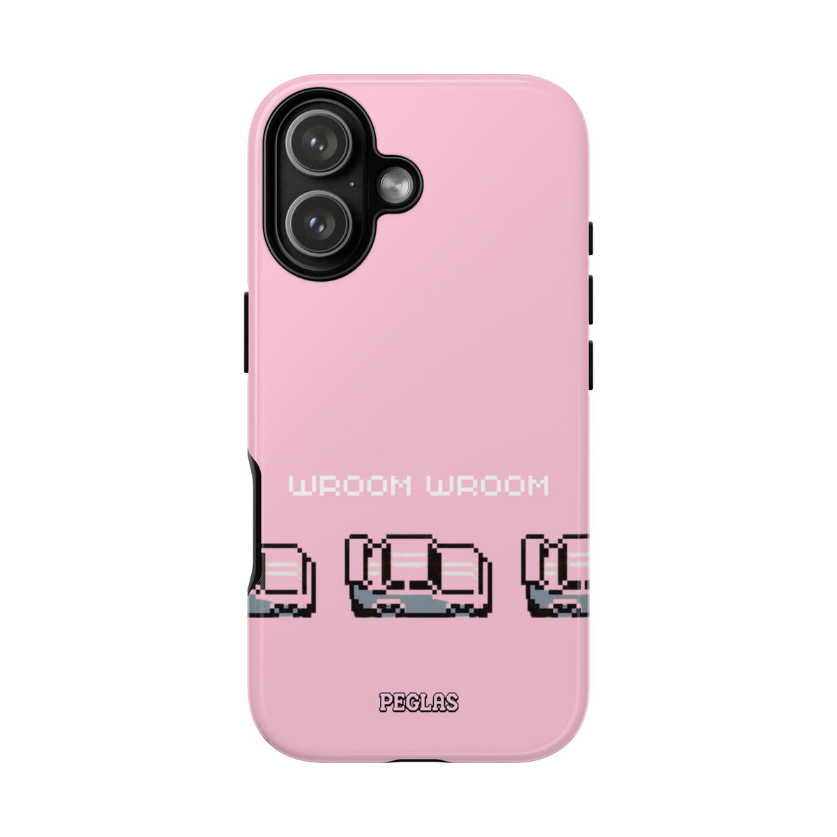 Pink Retro Pixel Cars Phone Case — "Wroom Wroom" Tough Protective Cover