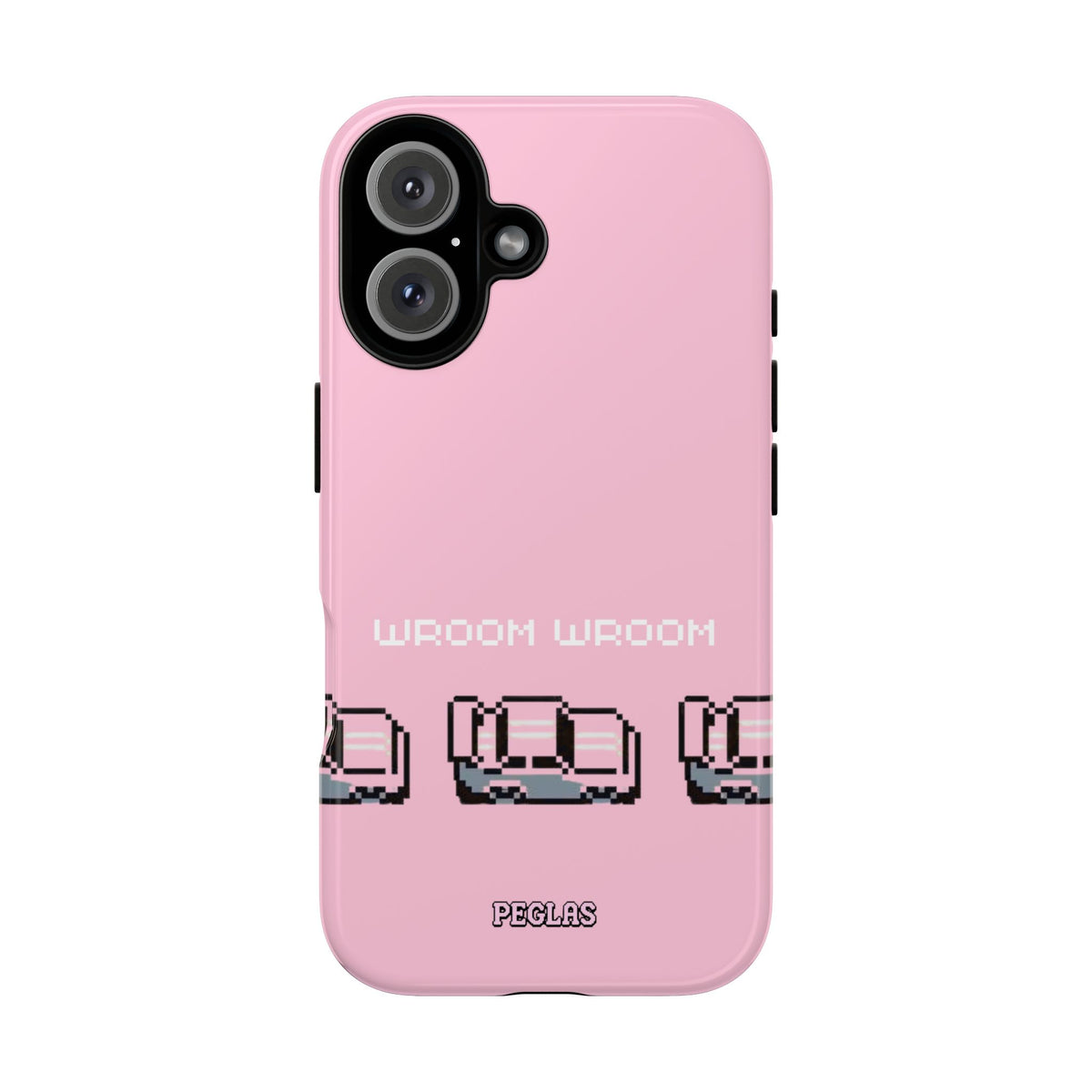 Pink Retro Pixel Cars Phone Case — "Wroom Wroom" Tough Protective Cover