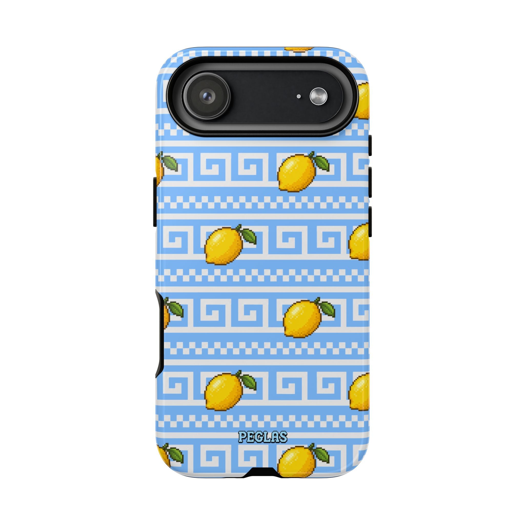 Lemon Greek Key Phone Case — Blue Citrus Pattern Tough Case