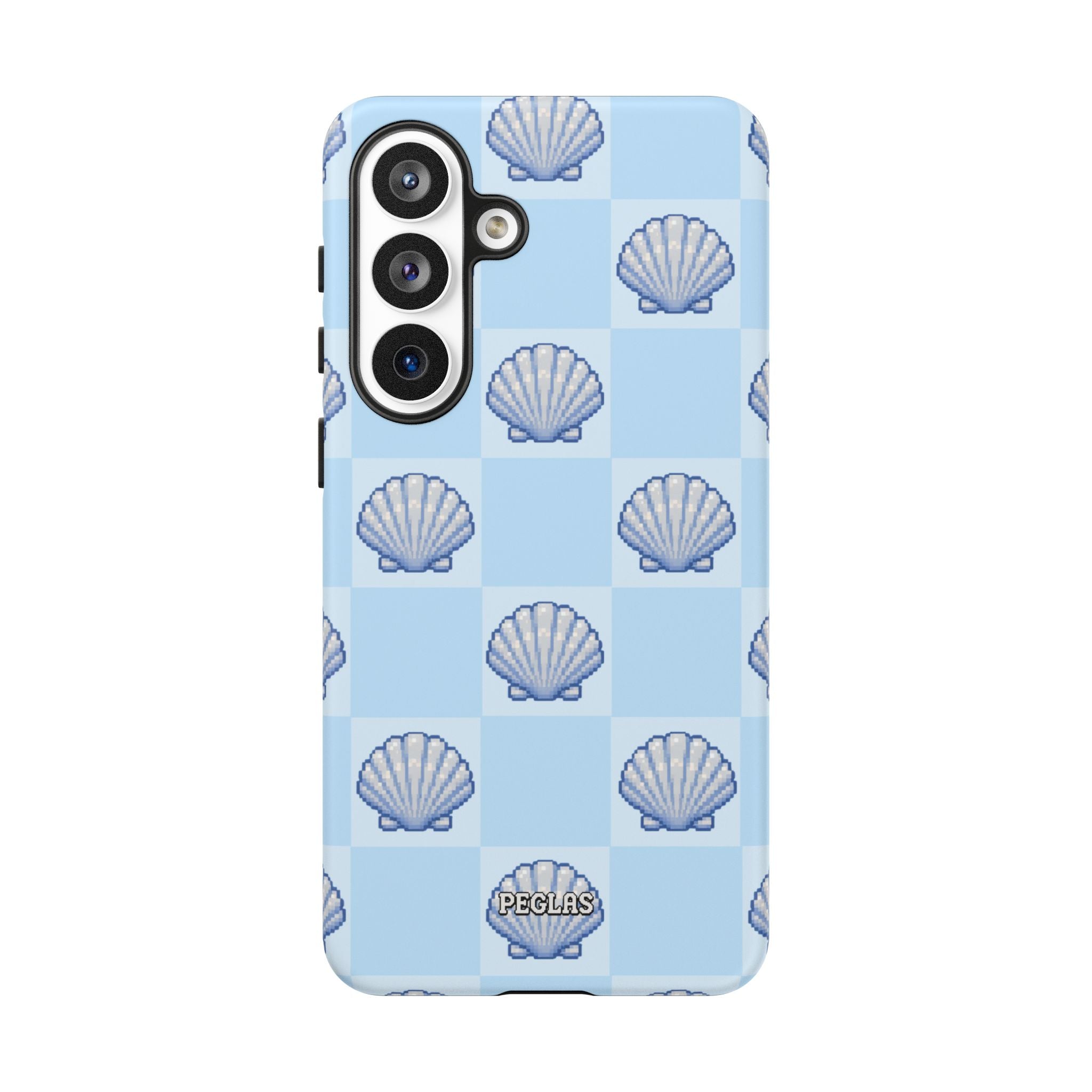 Shell Checkerboard Tough Phone Case — Light Blue Seashell Protective Cover